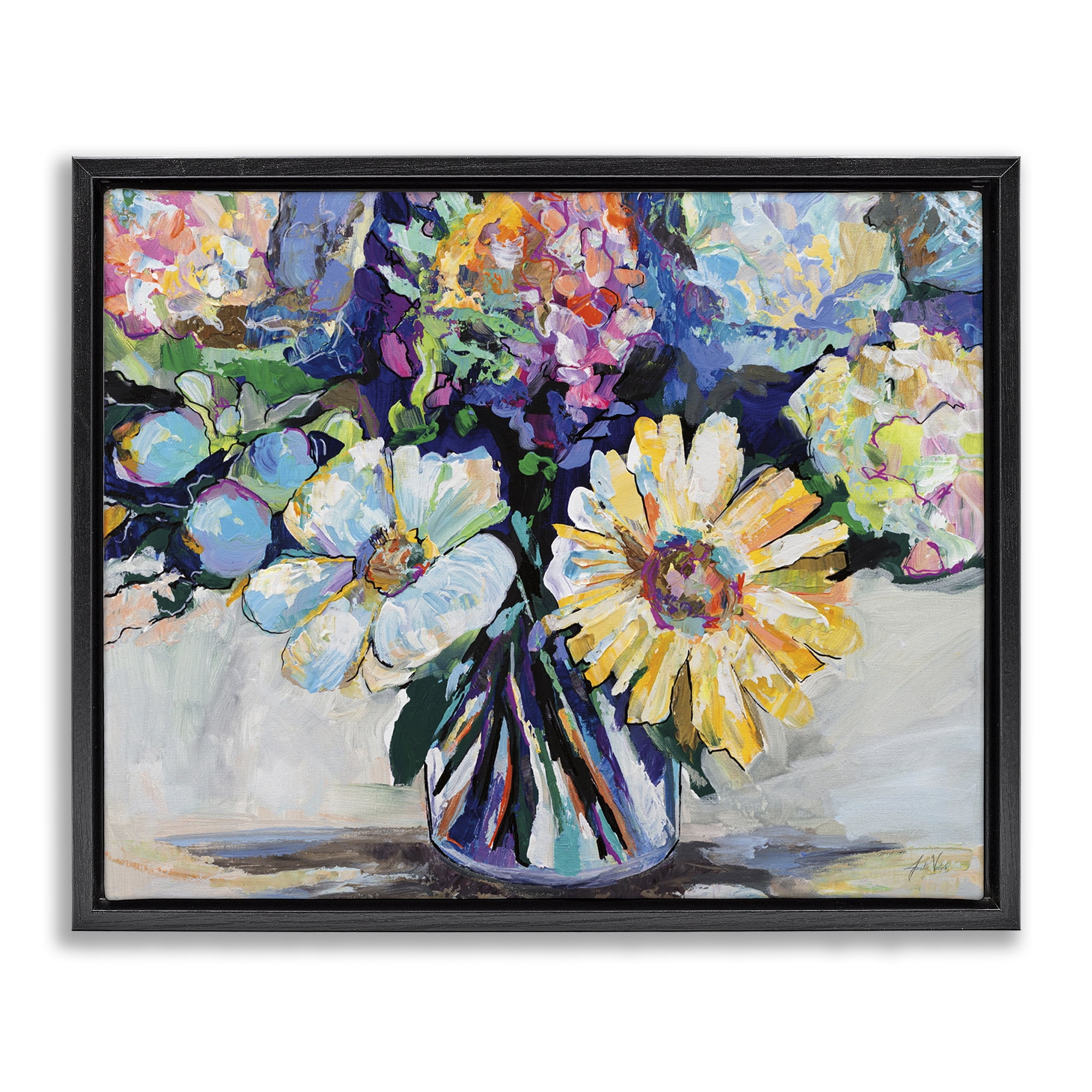 Stupell Industries Exciting Times Bouquet Botanical & Floral Painting Black Floater Framed Art Print Wall Art, 31 x 25