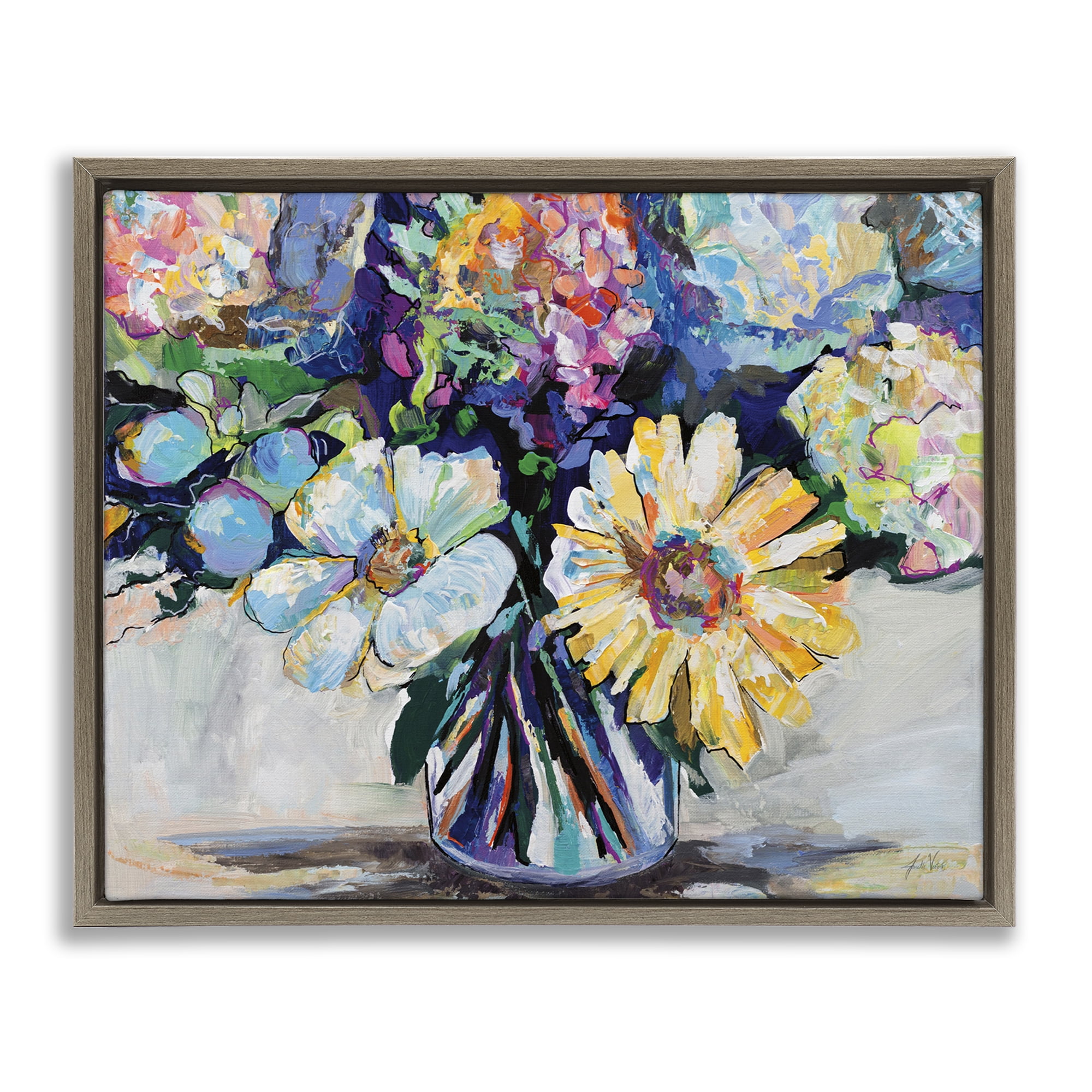 Stupell Industries Exciting Times Bouquet Botanical & Floral Painting Brown Floater Framed Art Print Wall Art, 21 x 17