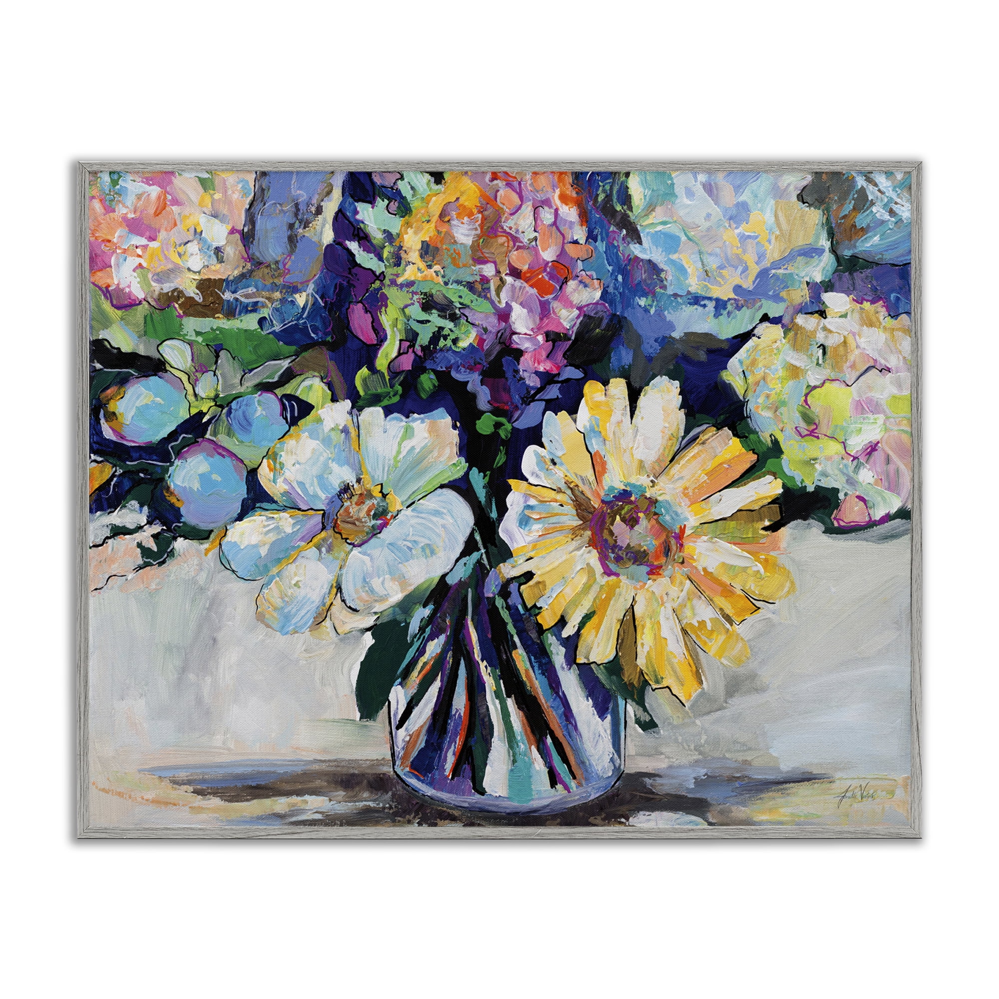 Stupell Industries Exciting Times Bouquet Botanical & Floral Painting Gray Framed Art Print Wall Art, 14 x 11