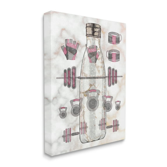 Stupell Industries Exercise Bottle Glam Home Weight Lifting Equipment Sports Painting Gallery Wrapped Canvas Art Print Wall Art, 36 x 48