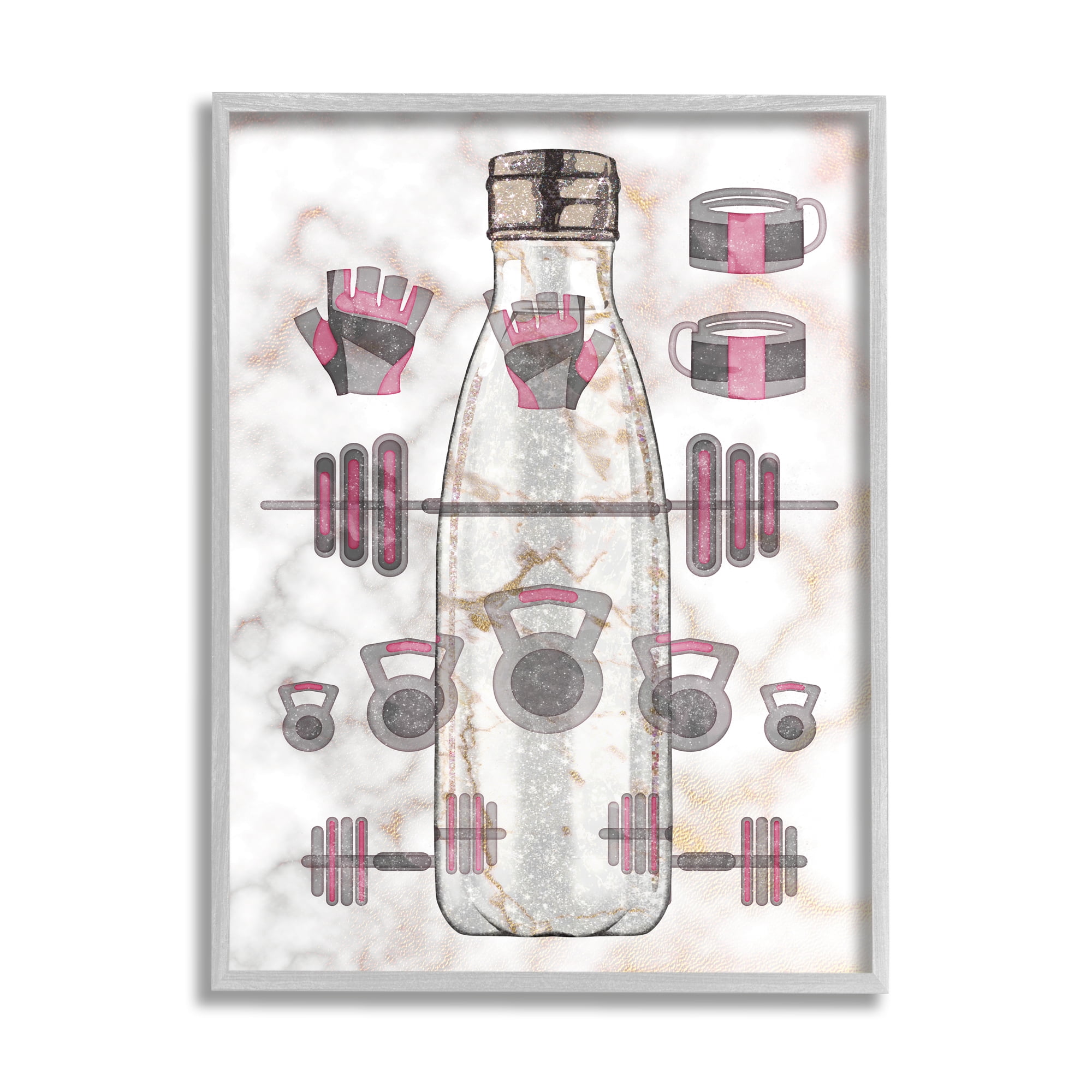 Stupell Industries Exercise Bottle Glam Home Weight Lifting Equipment Sports Painting Gray Framed Art Print Wall Art, 16 x 20