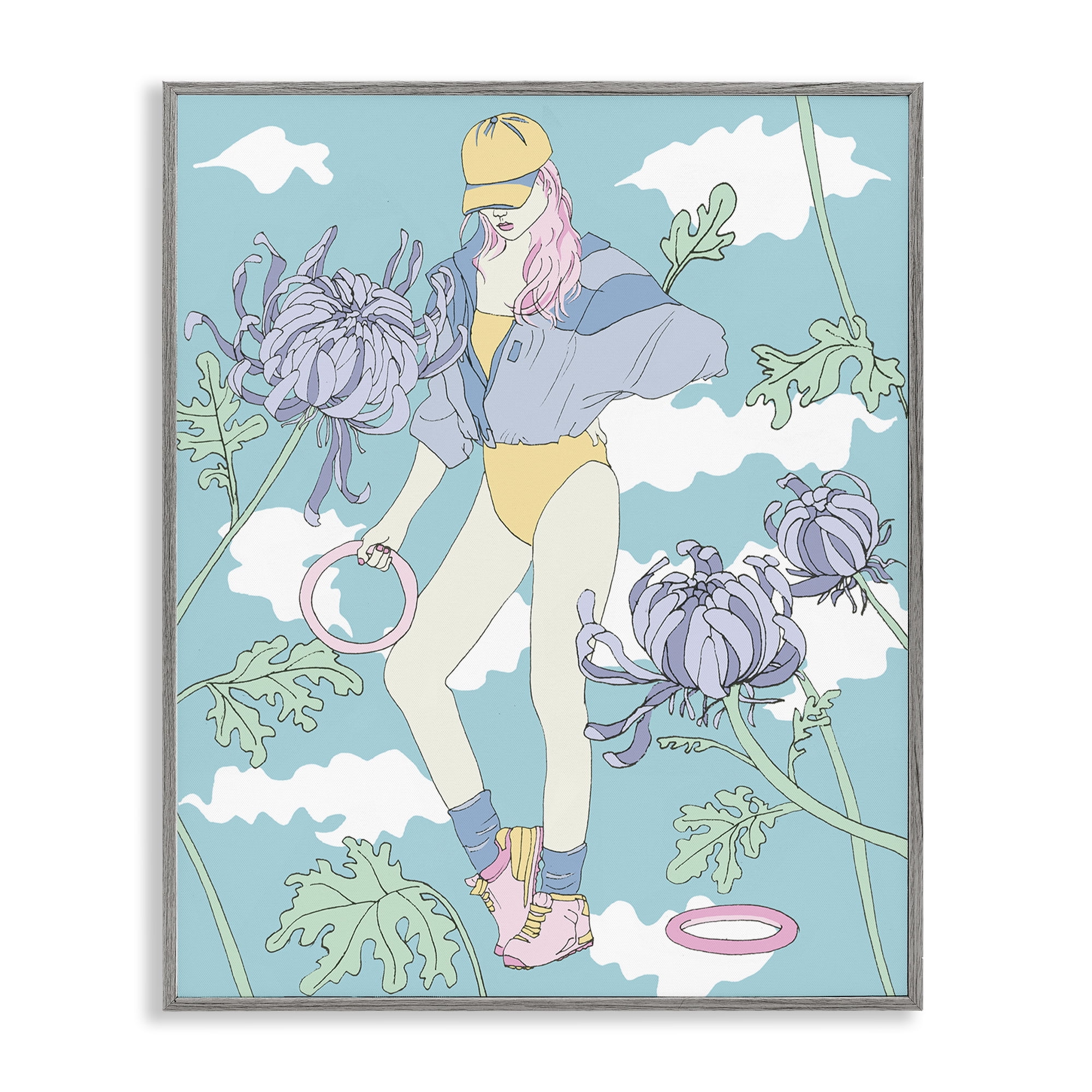 Stupell Industries Exercise Girl with Clouds People Painting Gray Framed Art Print Wall Art, 11 x 14