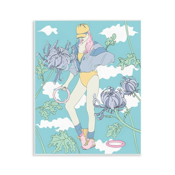 Stupell Industries Exercise Girl with Clouds People Painting Unframed Art Print Wall Art, 11 x 14