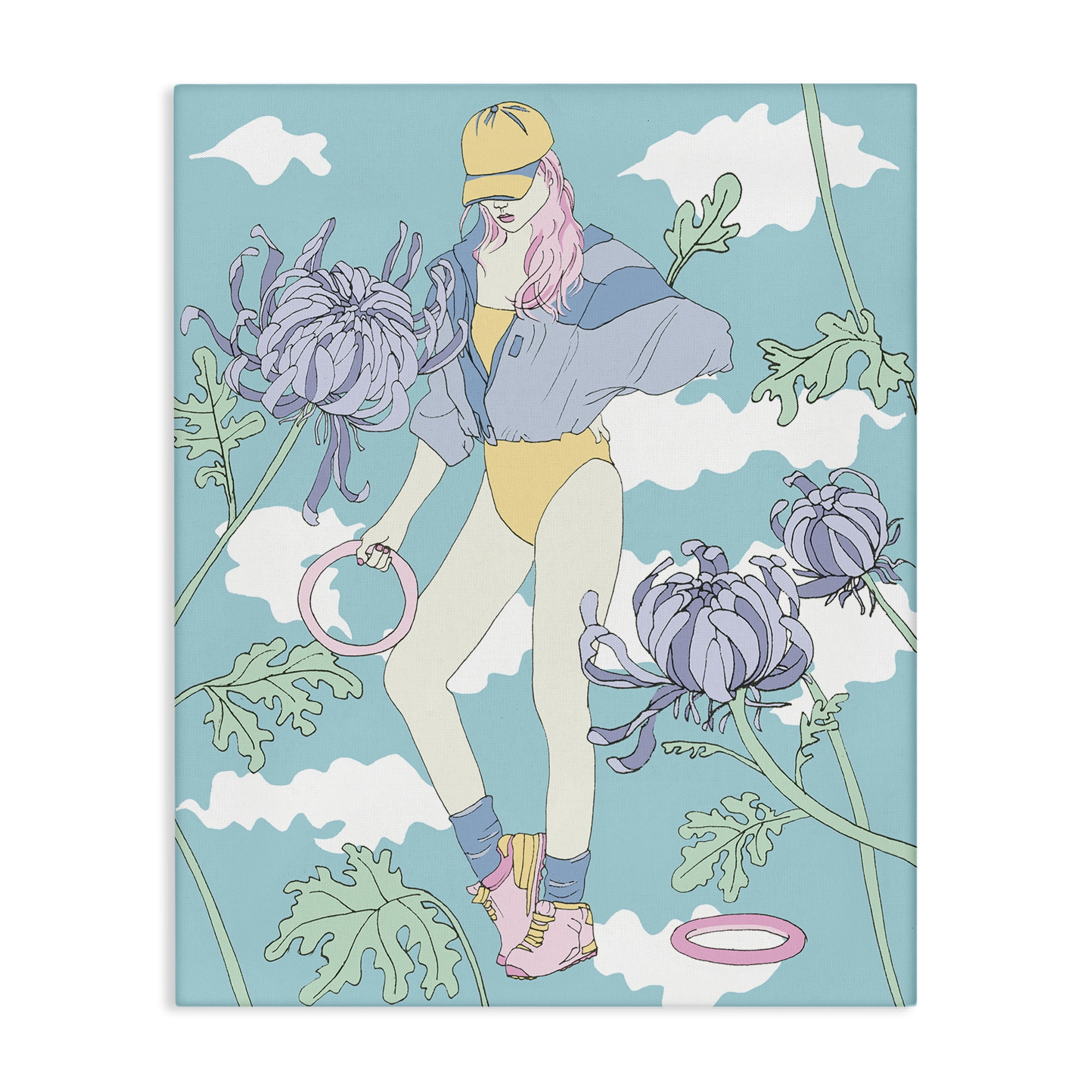 Stupell Industries Exercise Girl with Clouds People Painting Wrapped Canvas Art Print Wall Art, 24 x 30