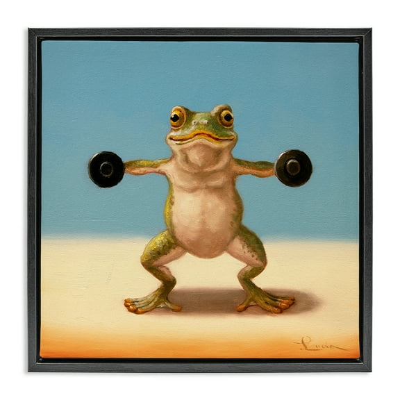 Stupell Industries Exercise Weights Frog Sports & Sports Teams Painting Black Floater Framed Canvas Art Print Wall Art, 18 x 18