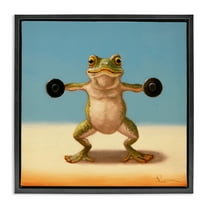 Stupell Industries Exercise Weights Frog Sports & Sports Teams Painting Black Floater Framed Canvas Art Print Wall Art, 18 x 18