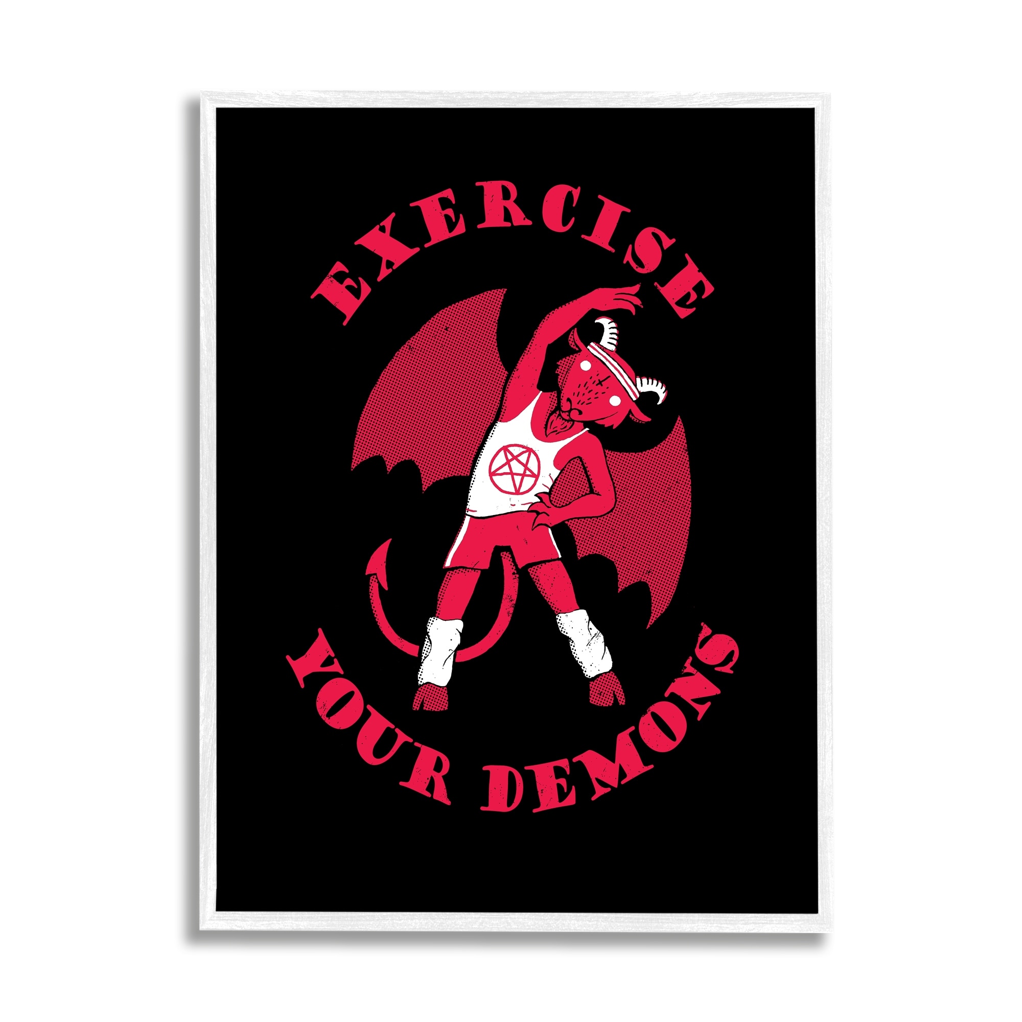 Stupell Industries Exercise Your Demons Funny Red Devil Workout Framed Wall Art, 11 x 14, Design by Michael Buxton