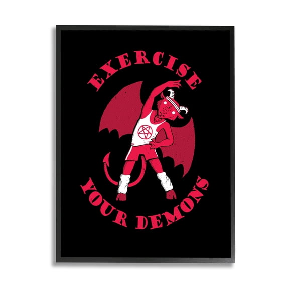 Stupell Industries Exercise Your Demons Funny Red Devil Workout Framed Wall Art, 16 x 20, Design by Michael Buxton