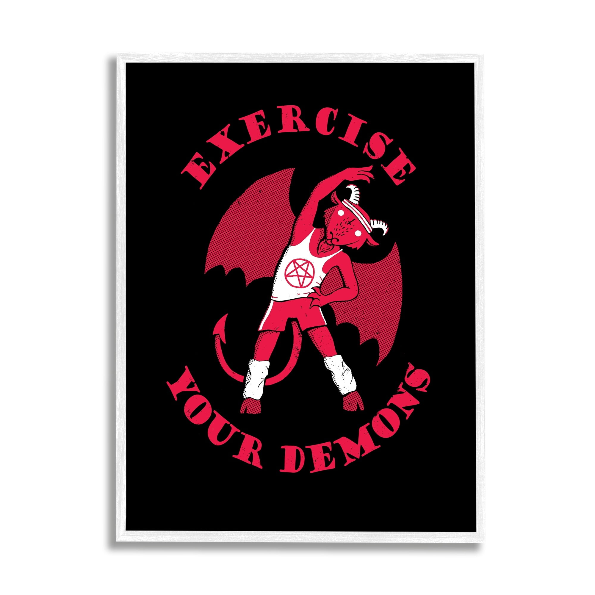 Stupell Industries Exercise Your Demons Funny Red Devil Workout Framed Wall Art, 24 x 30, Design by Michael Buxton
