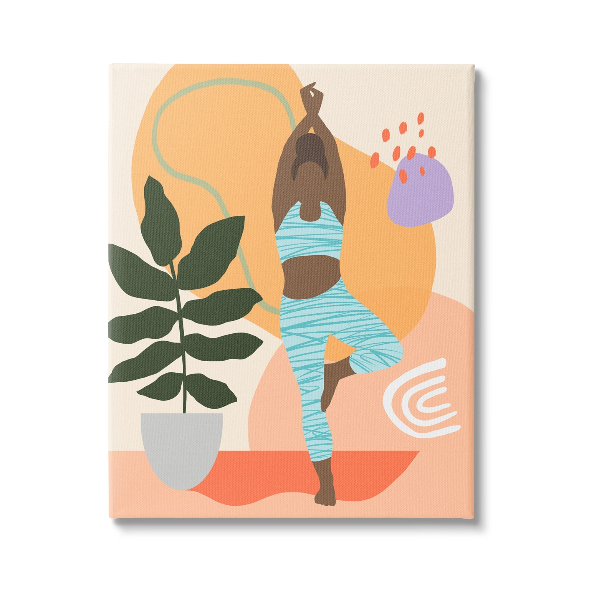 Stupell Industries Exercising Yoga Botanical Plant Abstract Shapes Graphic Art Gallery-Wrapped Canvas Print Wall Art, 16x20, by Annie Warren