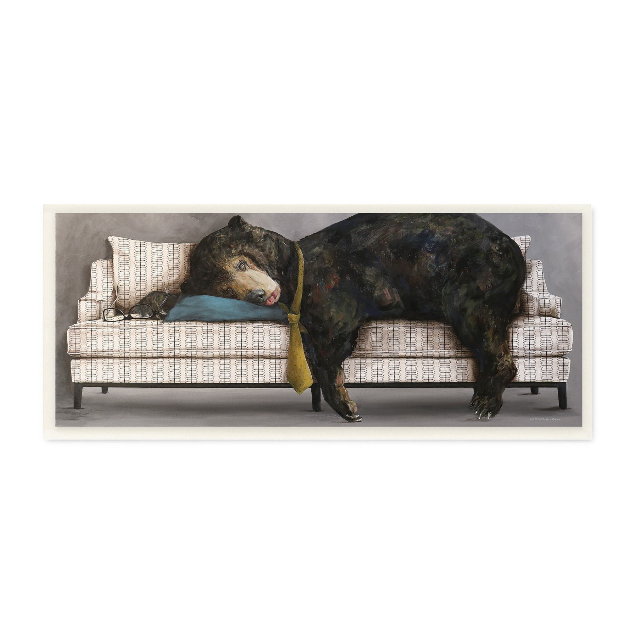 Stupell Industries Exhausted Papa Bear Sleeping Business Tie Modern Couch, 17 x 7, Design by Kamdon Kreations