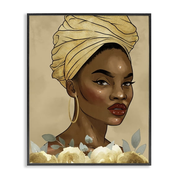 Stupell Industries Exhilarating Golden Beauty Portrait Portrait Painting Black Framed Art Print Wall Art, 24 x 30