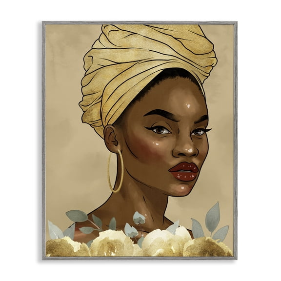 Stupell Industries Exhilarating Golden Beauty Portrait Portrait Painting Gray Framed Art Print Wall Art, 24 x 30