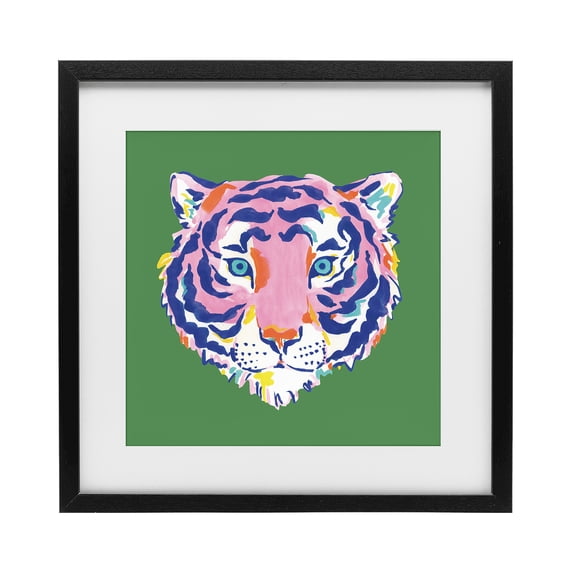 Stupell Industries Eclectic Exotic Boho Tiger Face Black Framed Print Under Glass, 13 x 13, by Karolina Sato