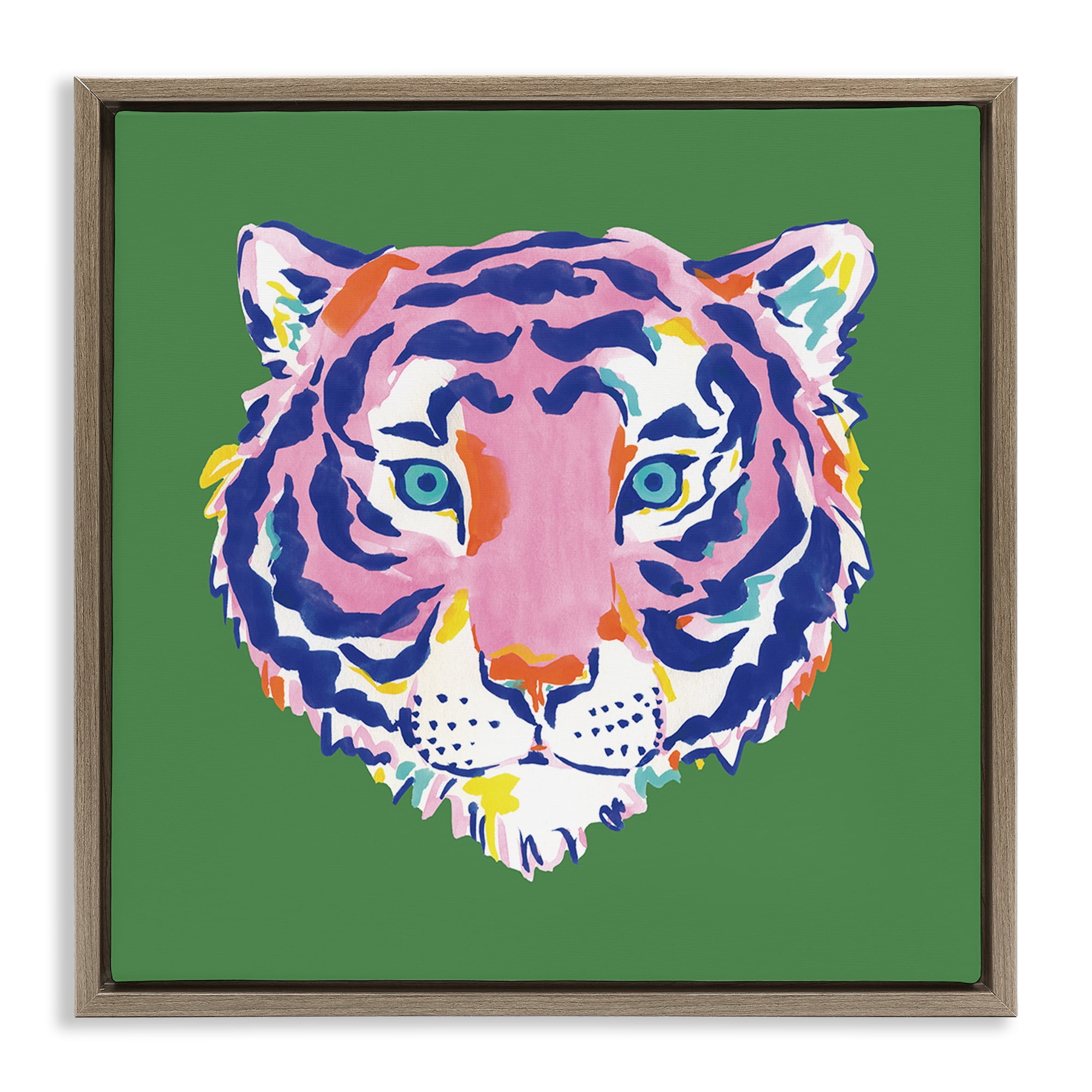 Stupell Industries Exotic Boho Tiger Face Brown Framed Floater Canvas Wall Art, design by Karolina Sato