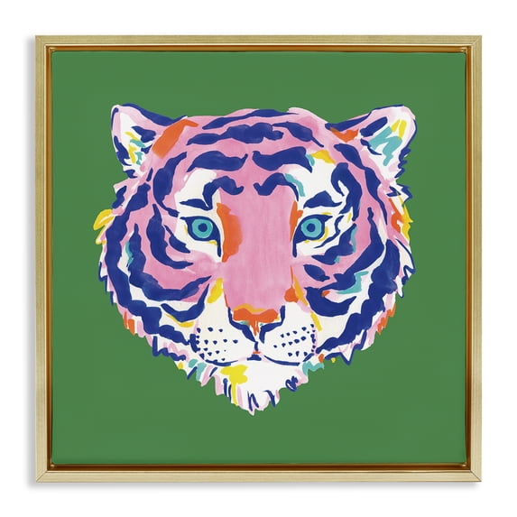 Stupell Industries Eclectic Exotic Boho Tiger Face Gold Floating Frame Canvas Art, 25 x 25, by Karolina Sato
