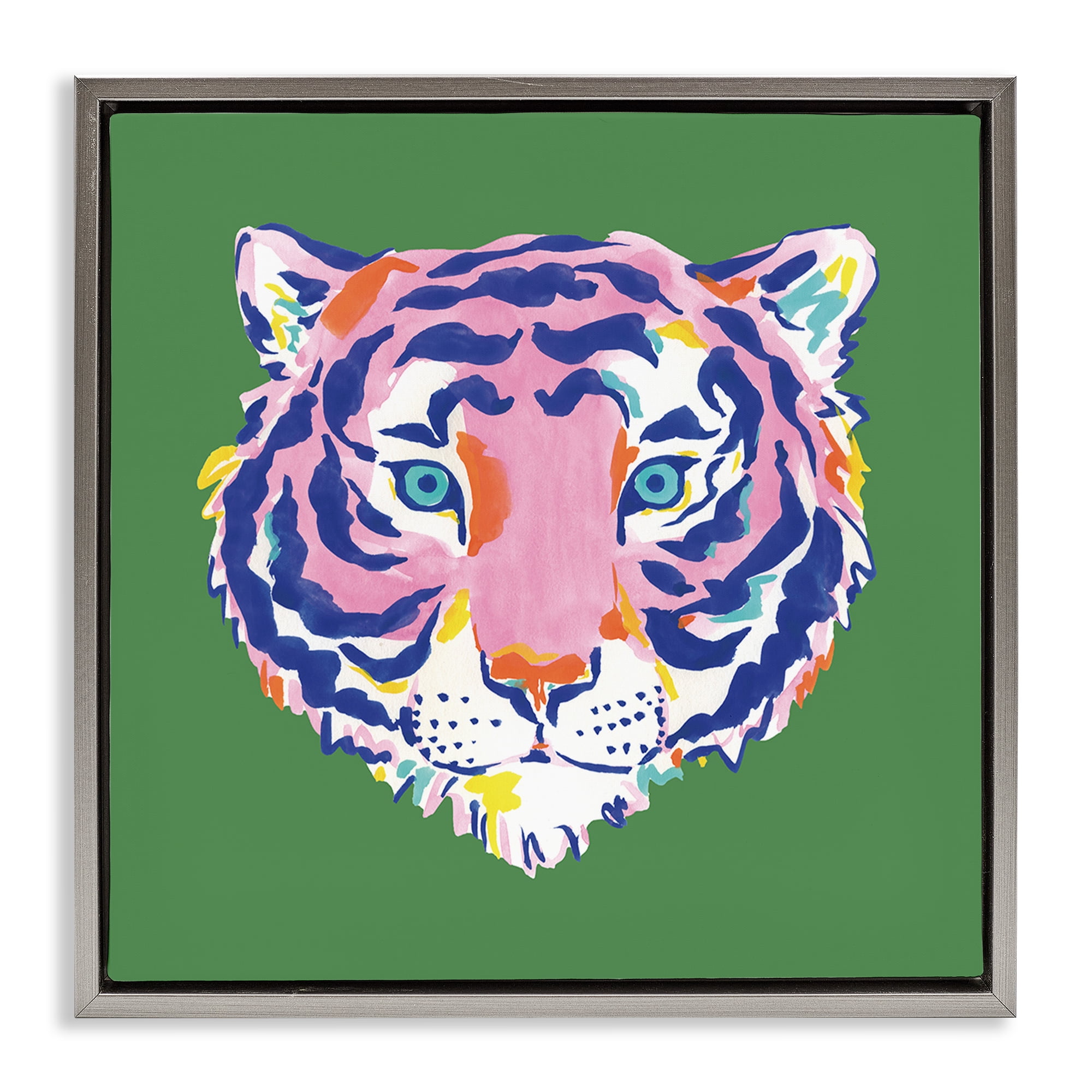 Stupell Industries Exotic Boho Tiger Face Gray Framed Floater Canvas Wall Art, design by Karolina Sato