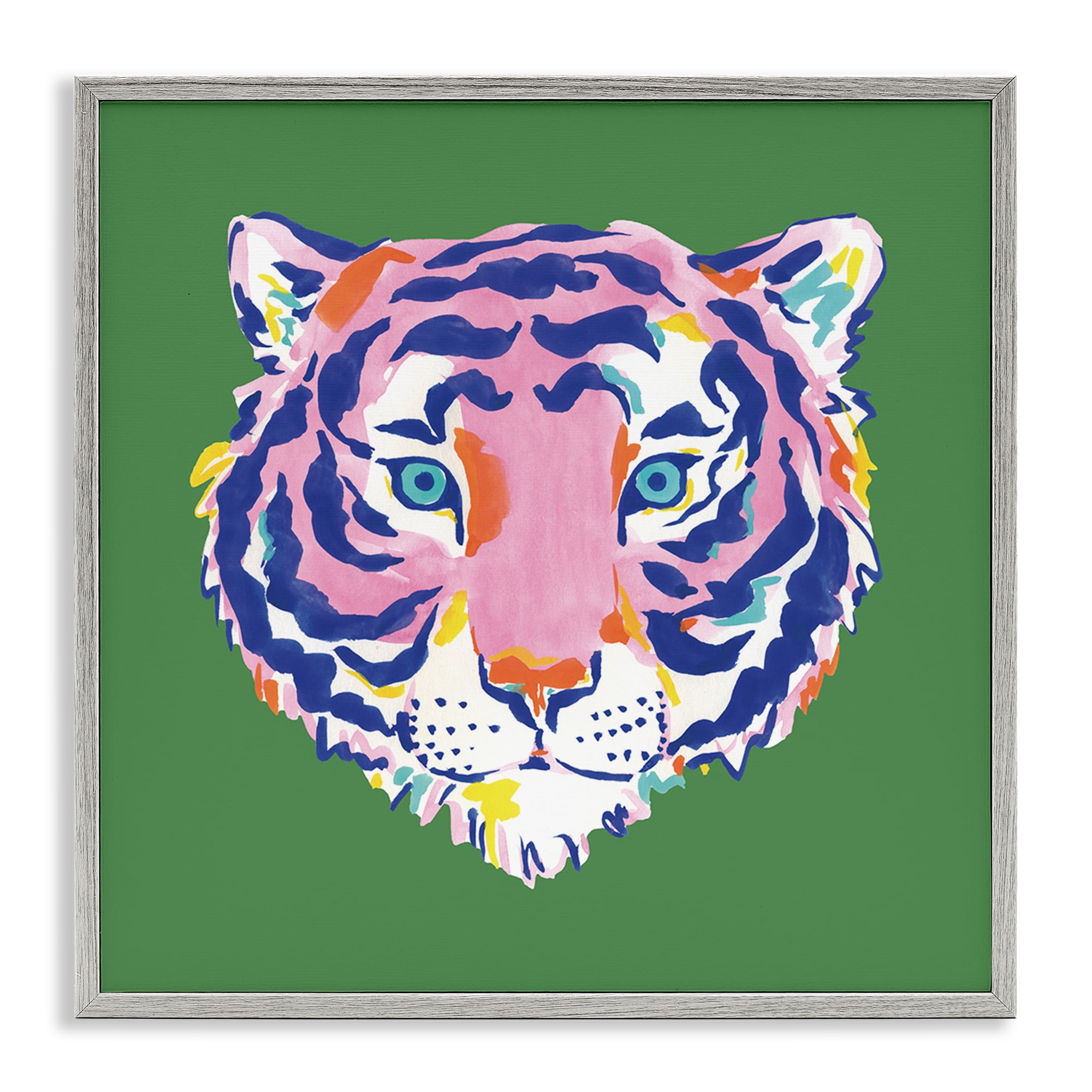 Stupell Industries Exotic Boho Tiger Face Gray Framed Giclee Art, design by Karolina Sato