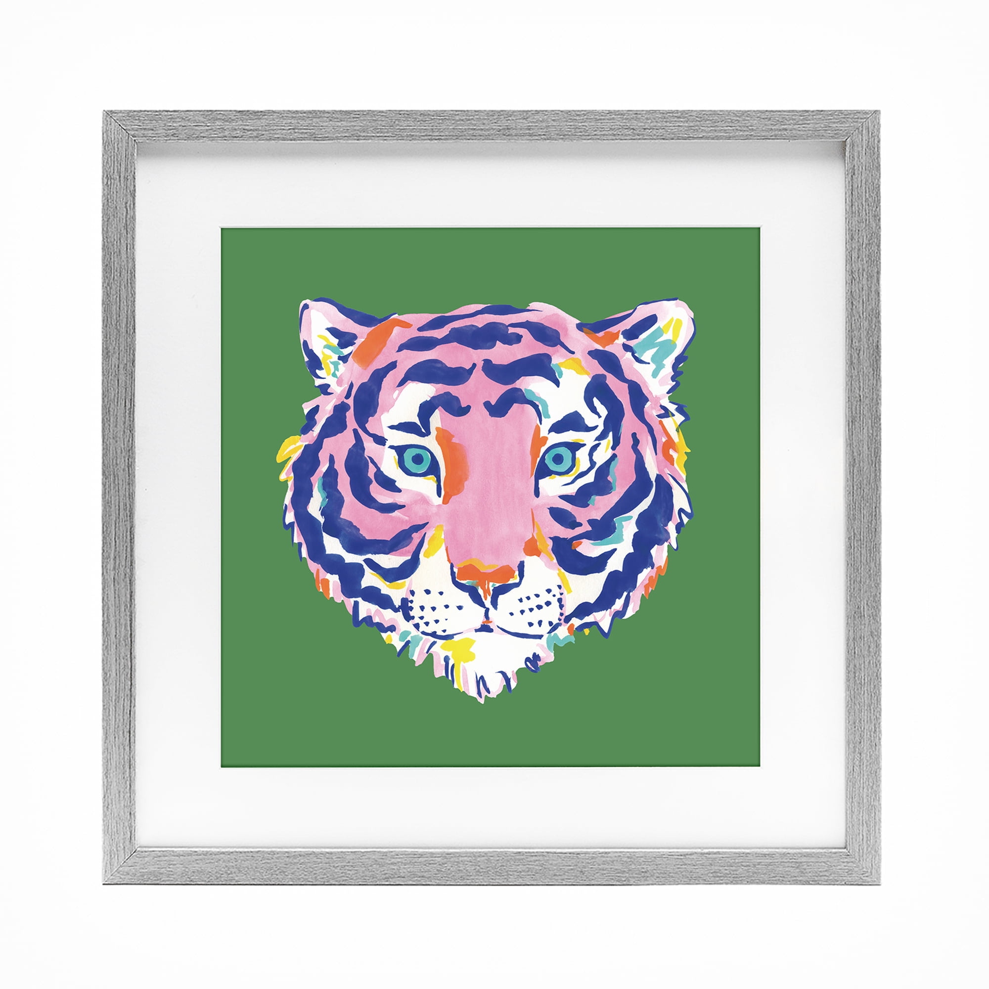 Stupell Industries Exotic Boho Tiger Face Gray Framed Print Under Glass, design by Karolina Sato