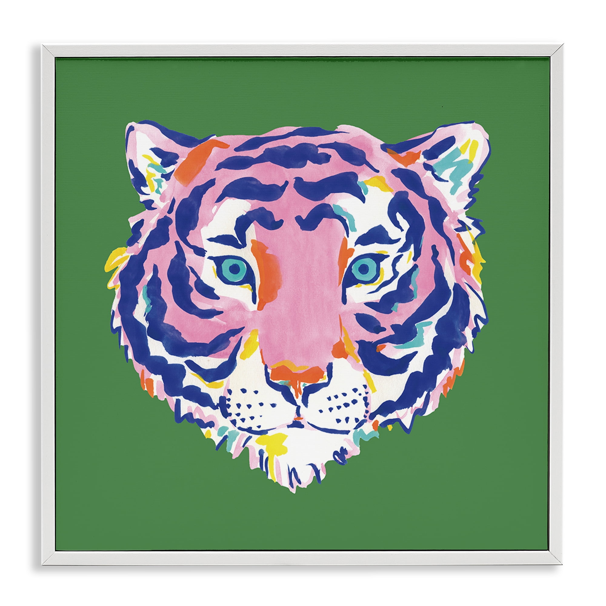 Stupell Industries Exotic Boho Tiger Face White Framed Giclee Art, design by Karolina Sato