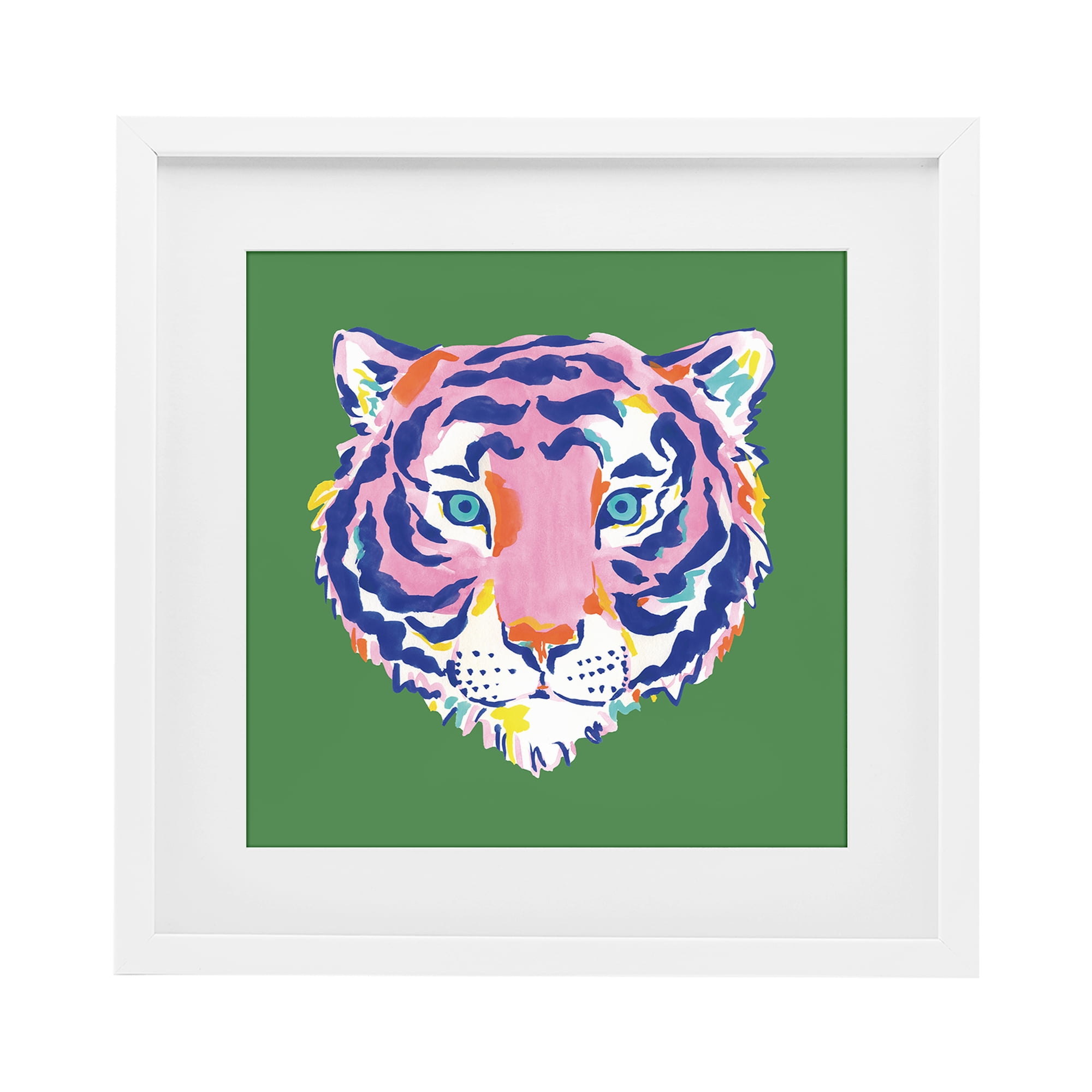 Stupell Industries Exotic Boho Tiger Face White Framed Print Under Glass, design by Karolina Sato