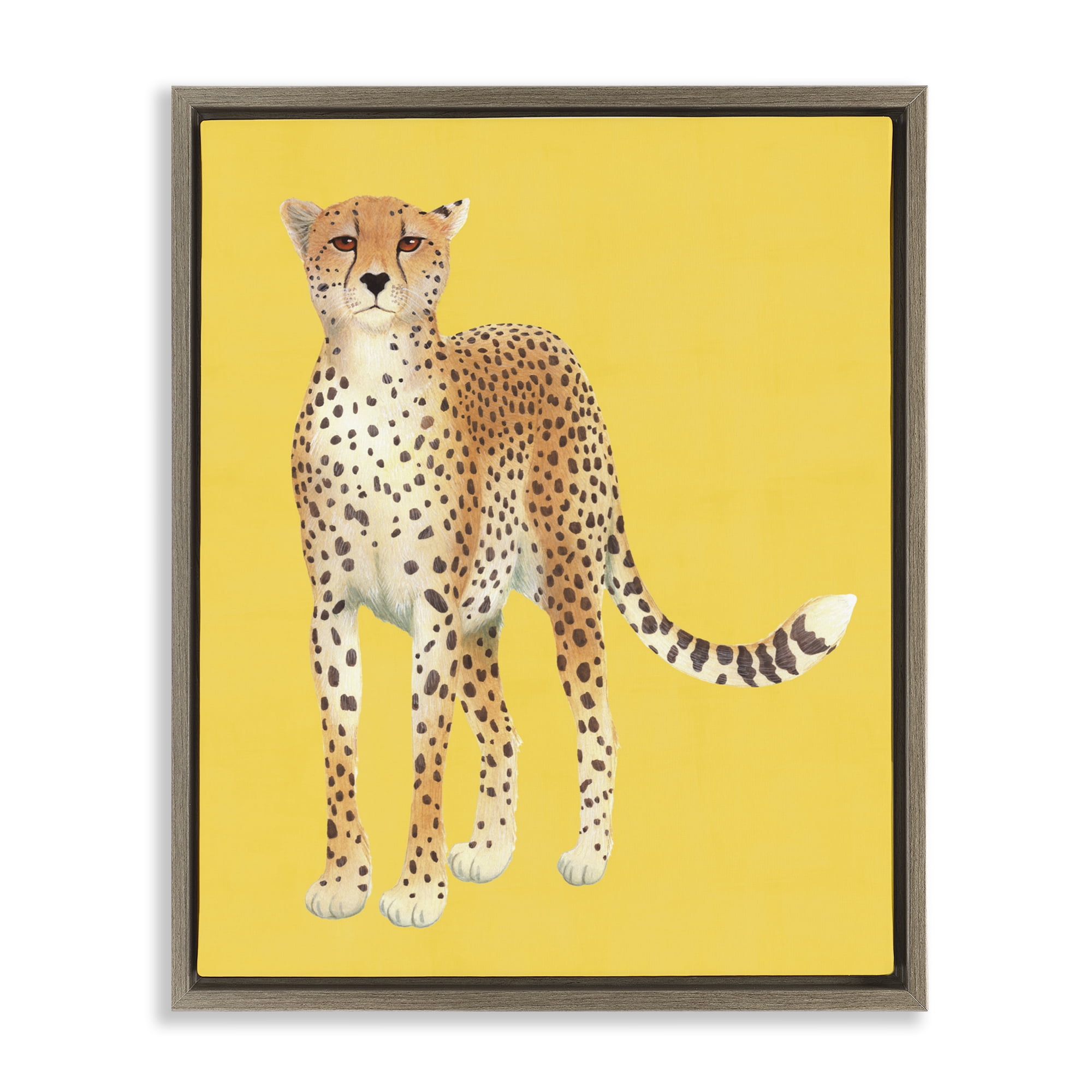 Stupell Industries Exotic Cheetah over Yellow Brown Framed Floater Canvas Wall Art, design by Karolina Sato