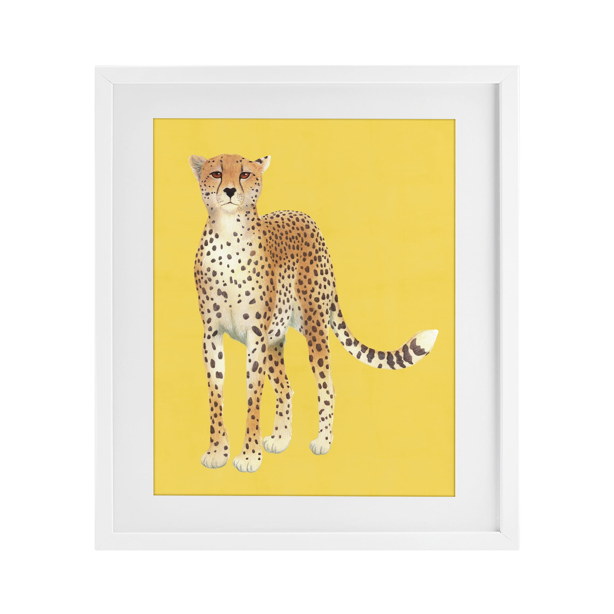 Stupell Industries Exotic Cheetah over Yellow White Framed Print Under Glass, design by Karolina Sato