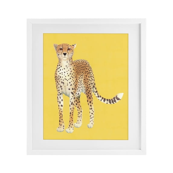Stupell Industries Modern Exotic Cheetah over Yellow White Framed Print Under Glass, 17 x 21, by Karolina Sato
