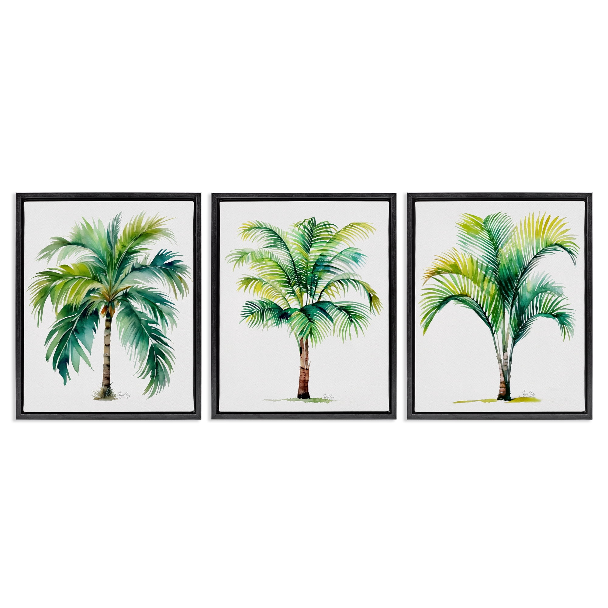 Stupell Industries Exotic Lagoon Palms 3 Piece Black Framed Floater Canvas Set, design by Shelly Craig