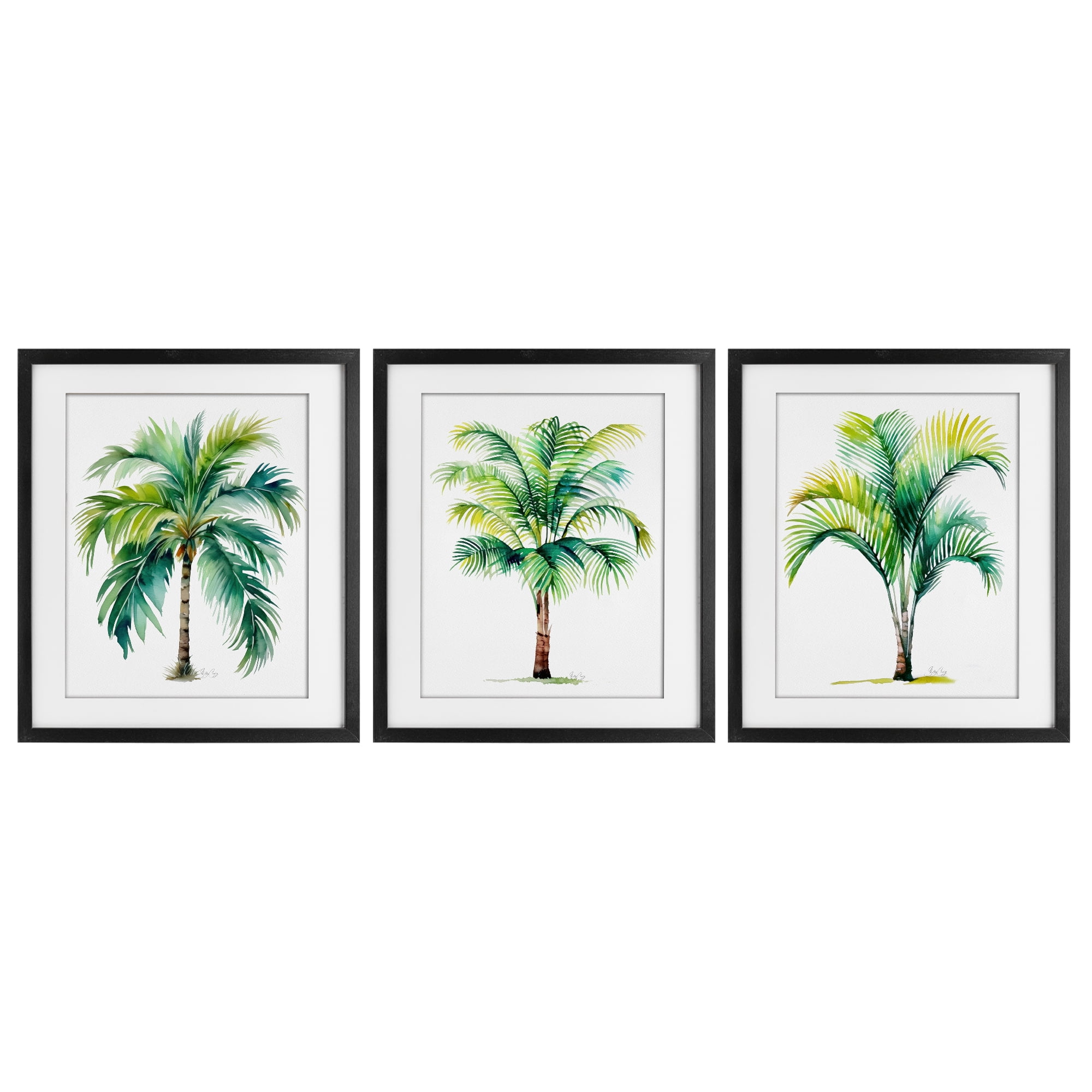 Stupell Industries Exotic Lagoon Palms 3 Piece Black Framed Print Under Glass Set, design by Shelly Craig