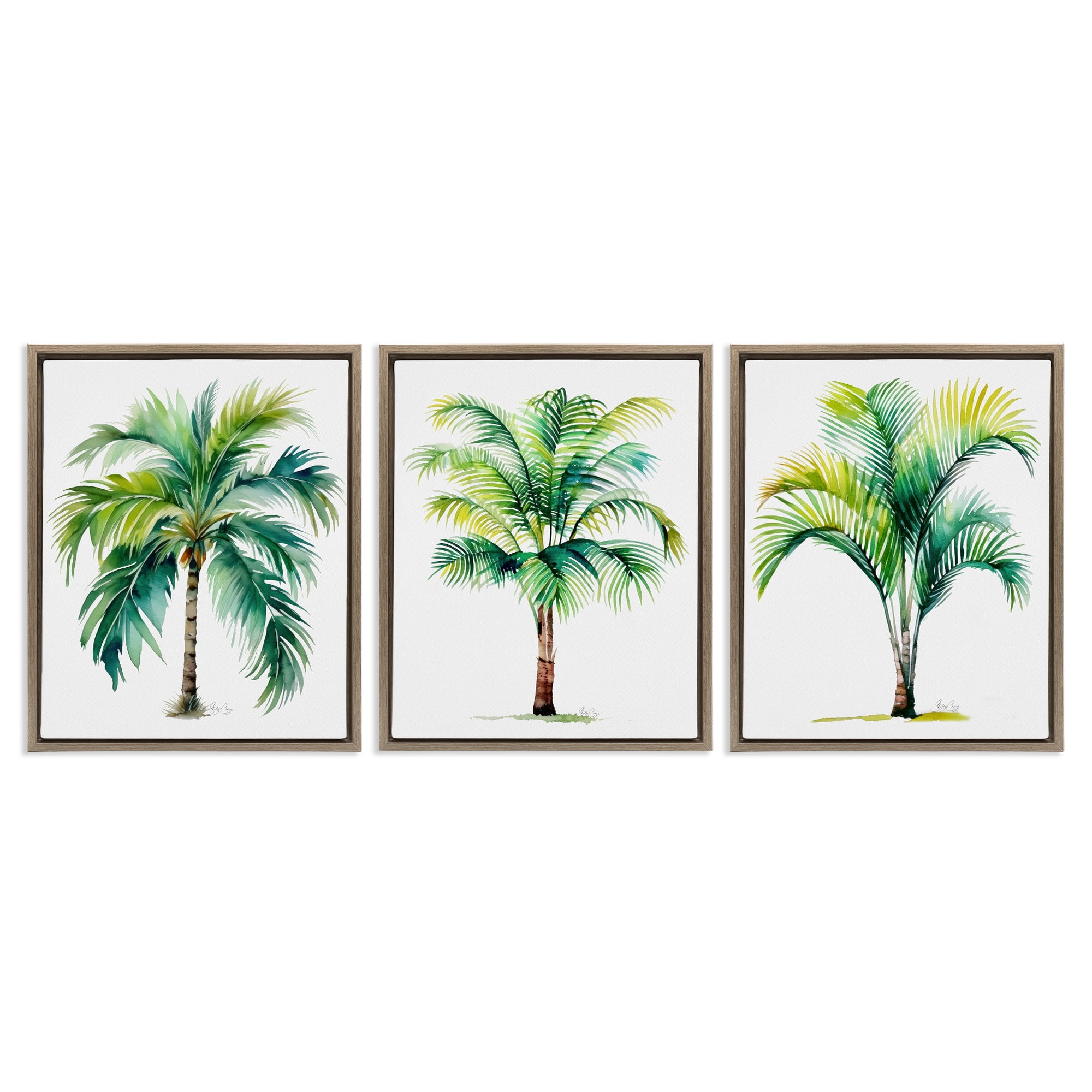 Stupell Industries Exotic Lagoon Palms 3 Piece Brown Framed Floater Canvas Set, design by Shelly Craig