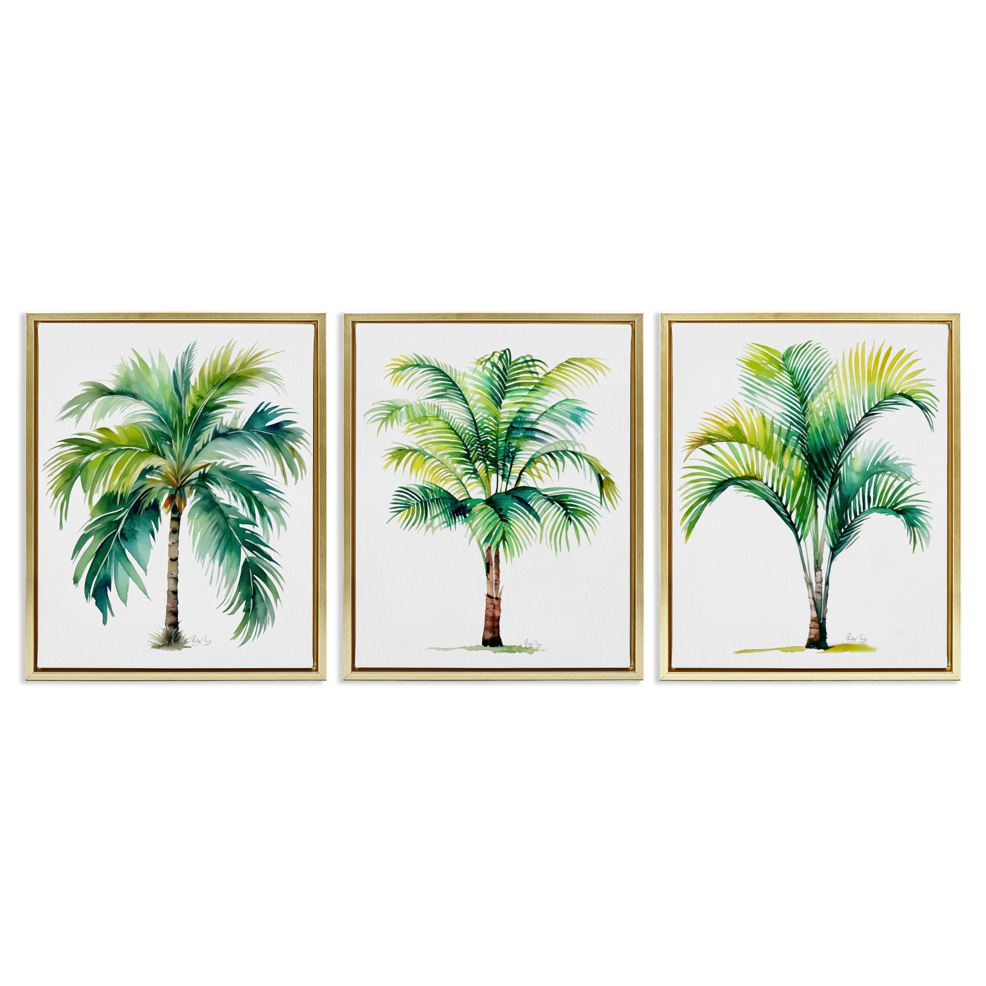 Stupell Industries Exotic Lagoon Palms 3 Piece Gold Framed Floater Canvas Set, design by Shelly Craig
