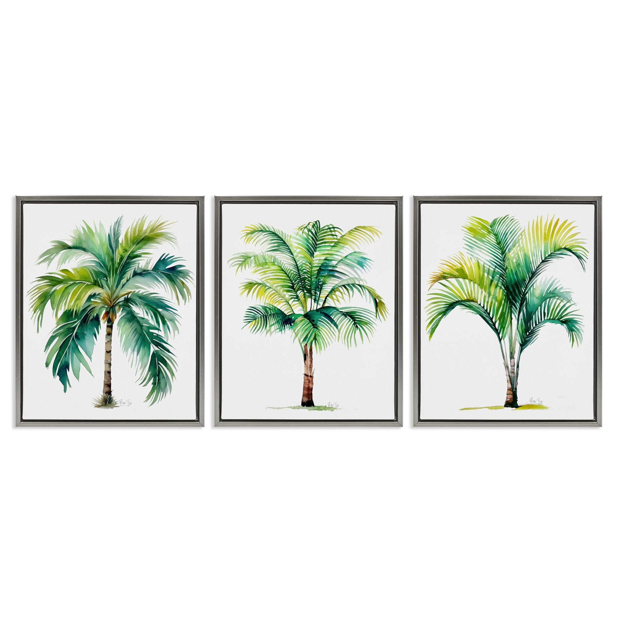 Stupell Industries Exotic Lagoon Palms 3 Piece Gray Framed Floater Canvas Set, design by Shelly Craig