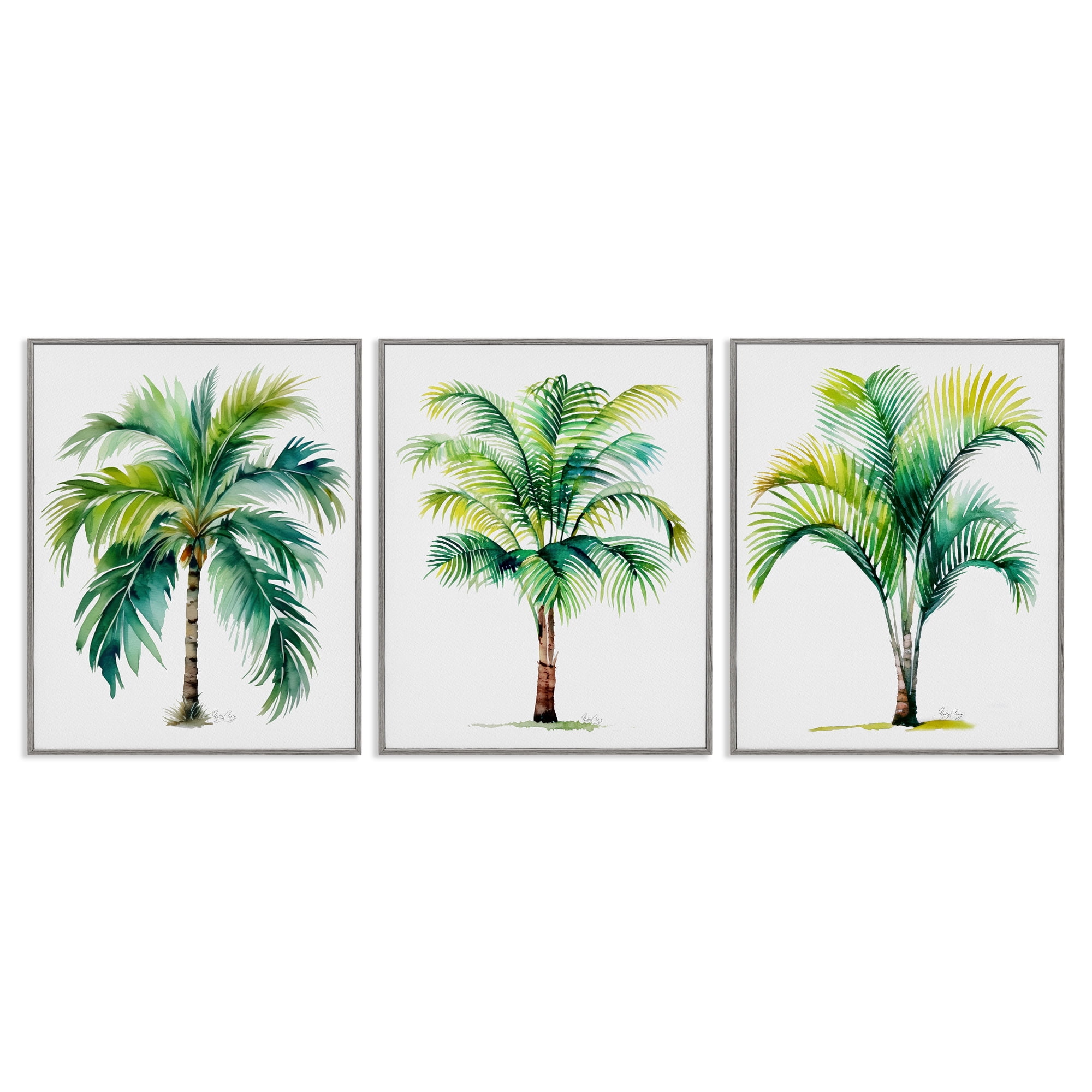 Stupell Industries Exotic Lagoon Palms 3 Piece Gray Framed Giclee Art Set, design by Shelly Craig