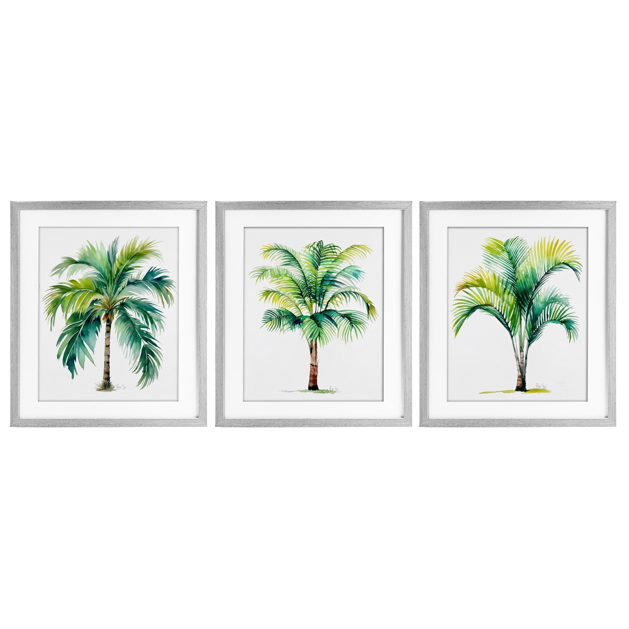 Stupell Industries Exotic Lagoon Palms 3 Piece Gray Framed Print Under Glass Set, design by Shelly Craig