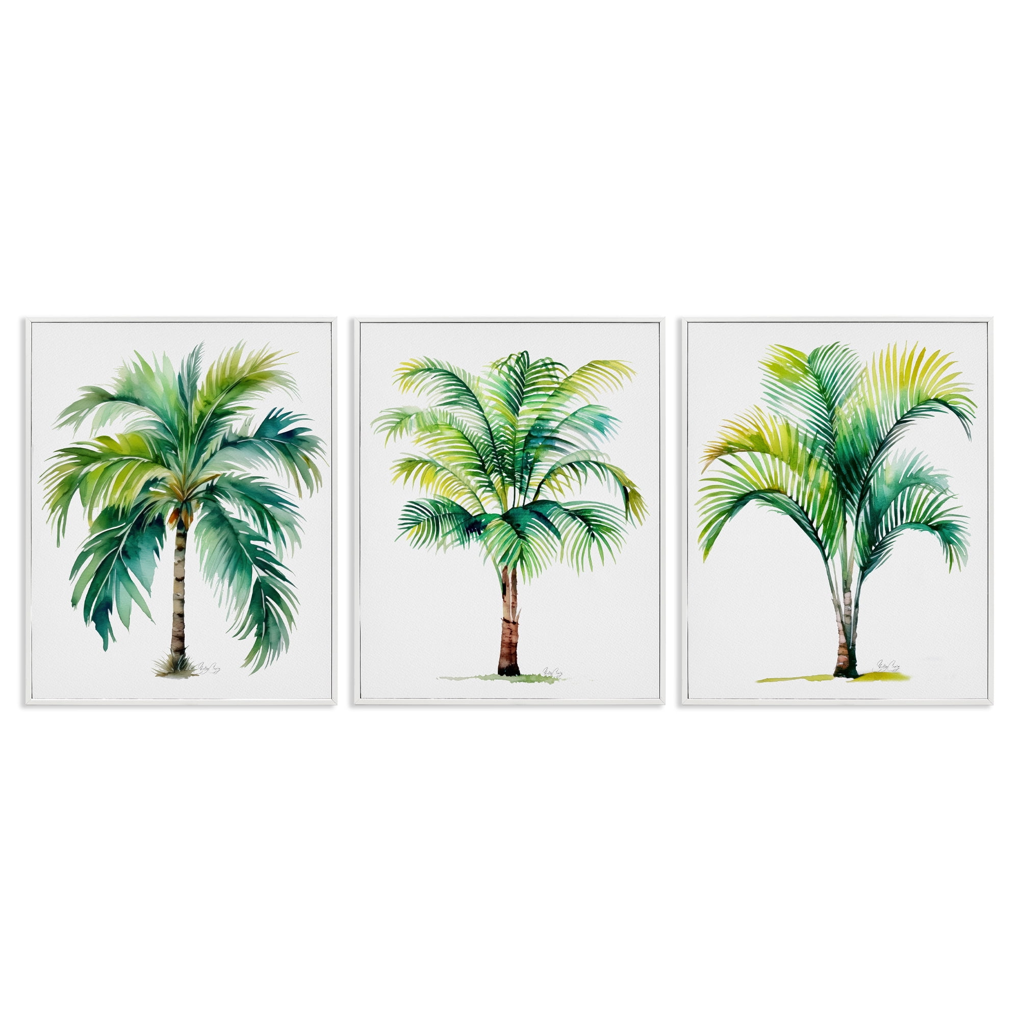 Stupell Industries Exotic Lagoon Palms 3 Piece White Framed Giclee Art Set, design by Shelly Craig