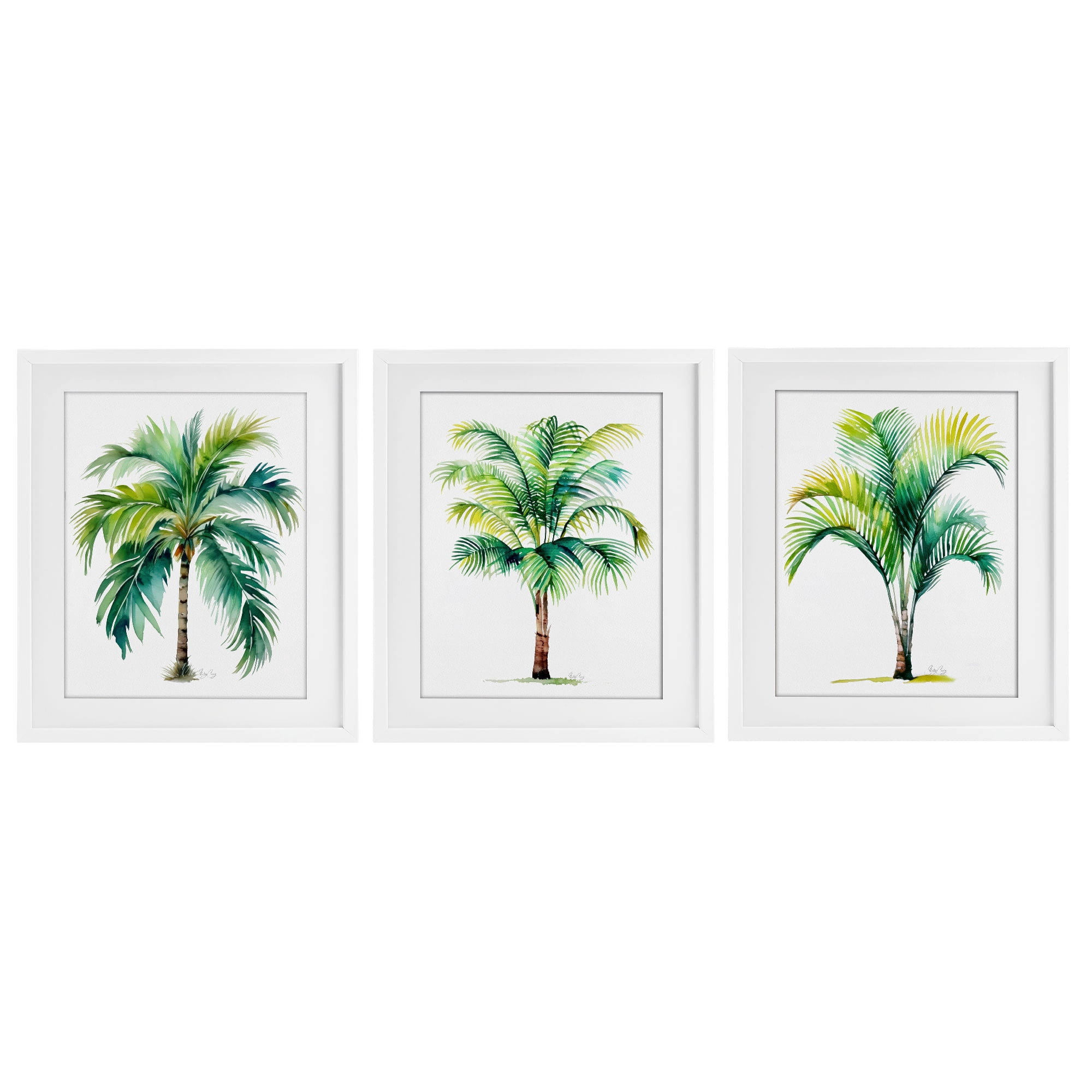 Stupell Industries Exotic Lagoon Palms 3 Piece White Framed Print Under Glass Set, design by Shelly Craig