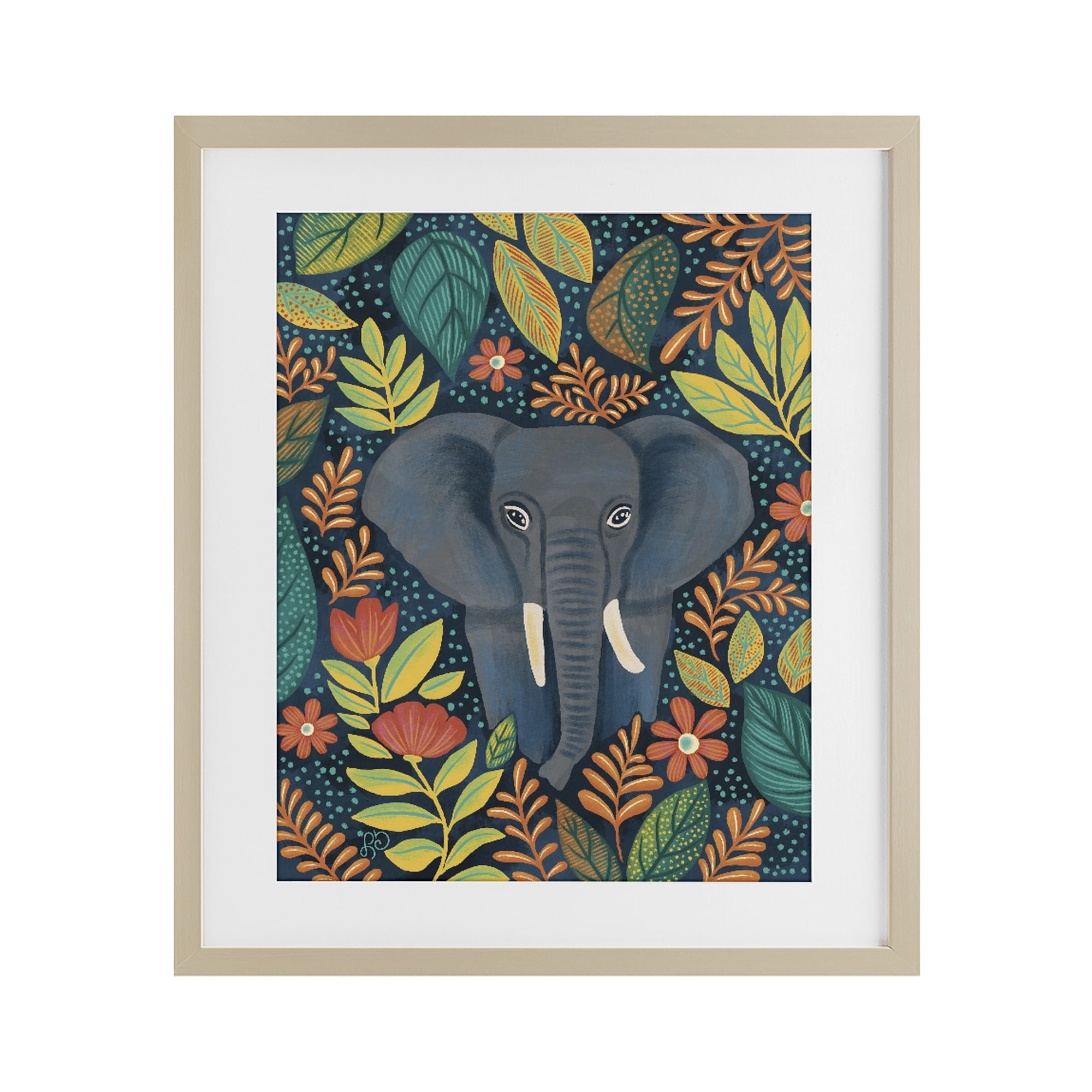 Stupell Industries Exotic Leaf Pattern Elephant Birch Framed Print Under Glass, design by Lisa R Dumm