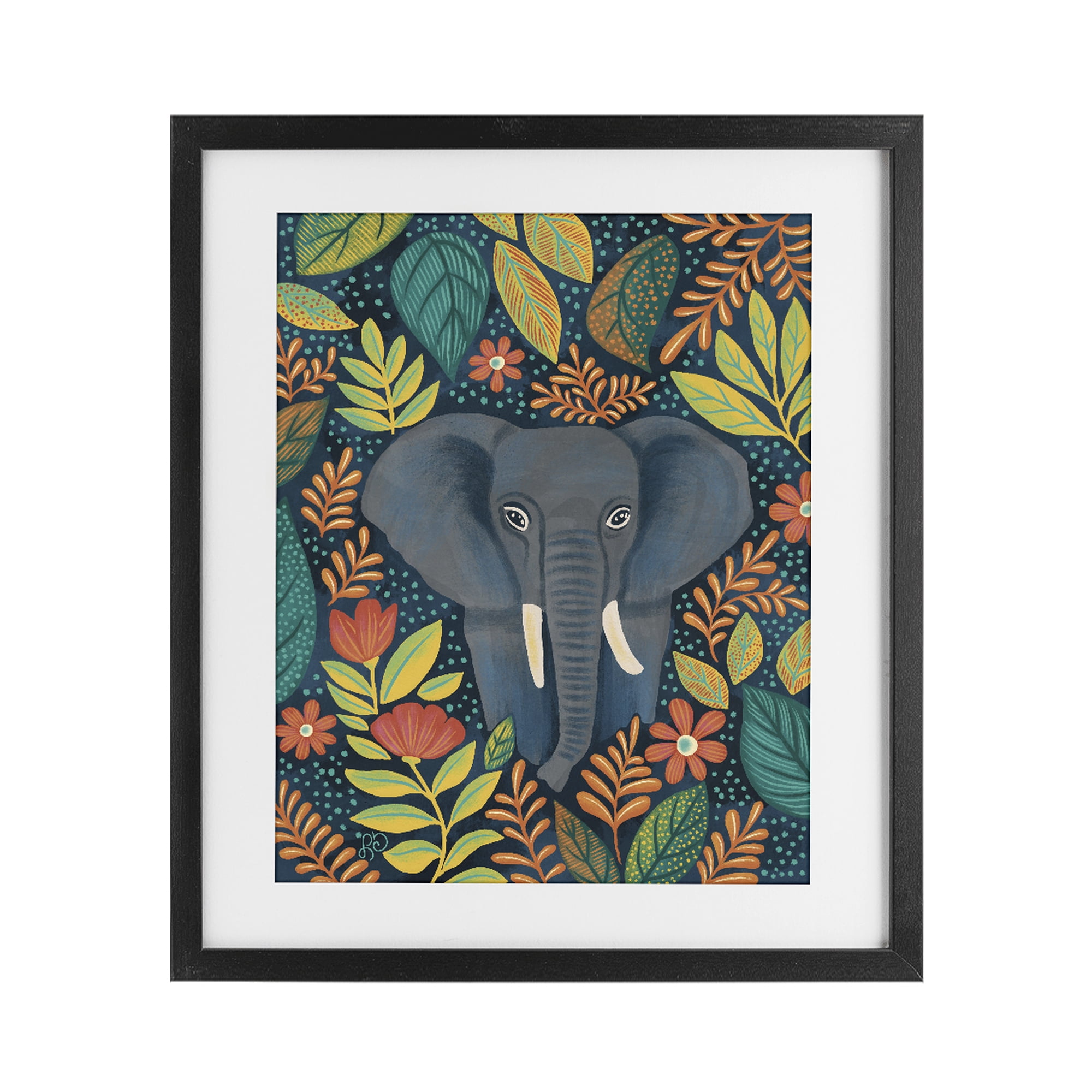 Stupell Industries Exotic Leaf Pattern Elephant Black Framed Print Under Glass, design by Lisa R Dumm
