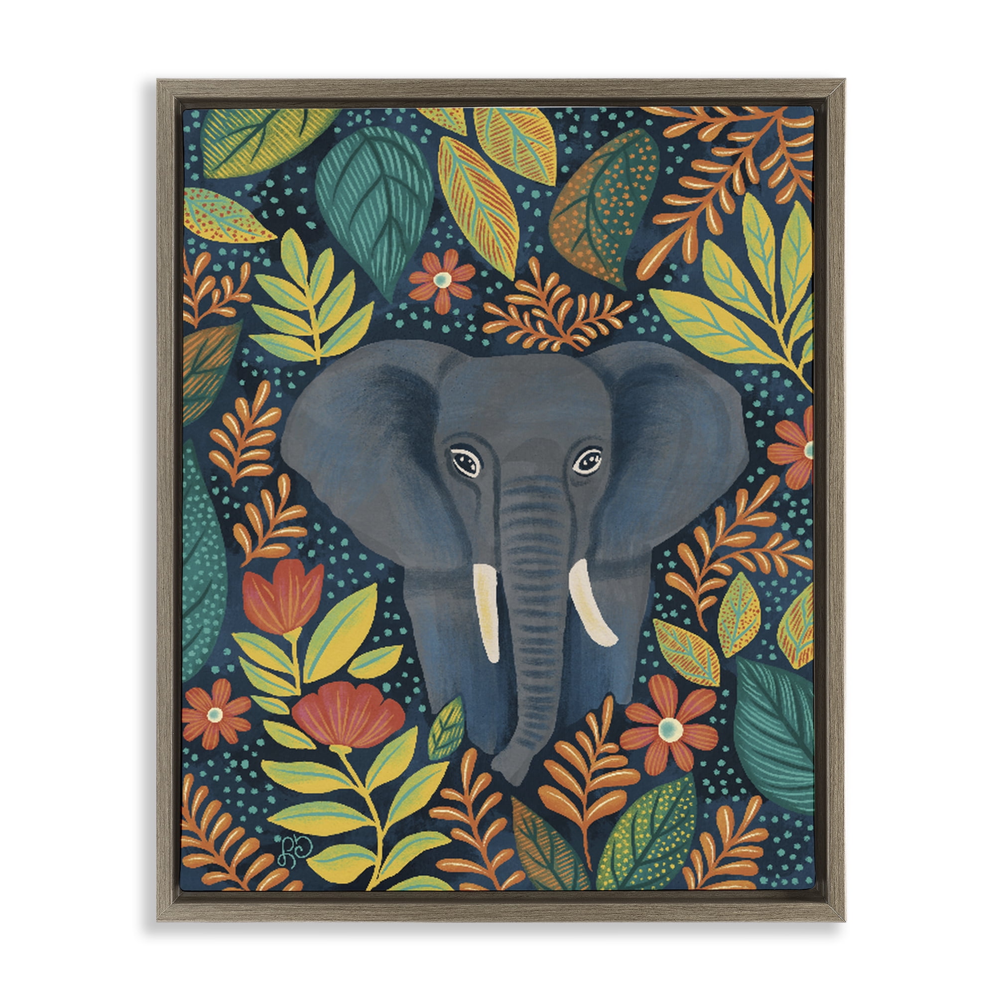 Stupell Industries Exotic Leaf Pattern Elephant Brown Framed Floater Canvas Wall Art, design by Lisa R Dumm