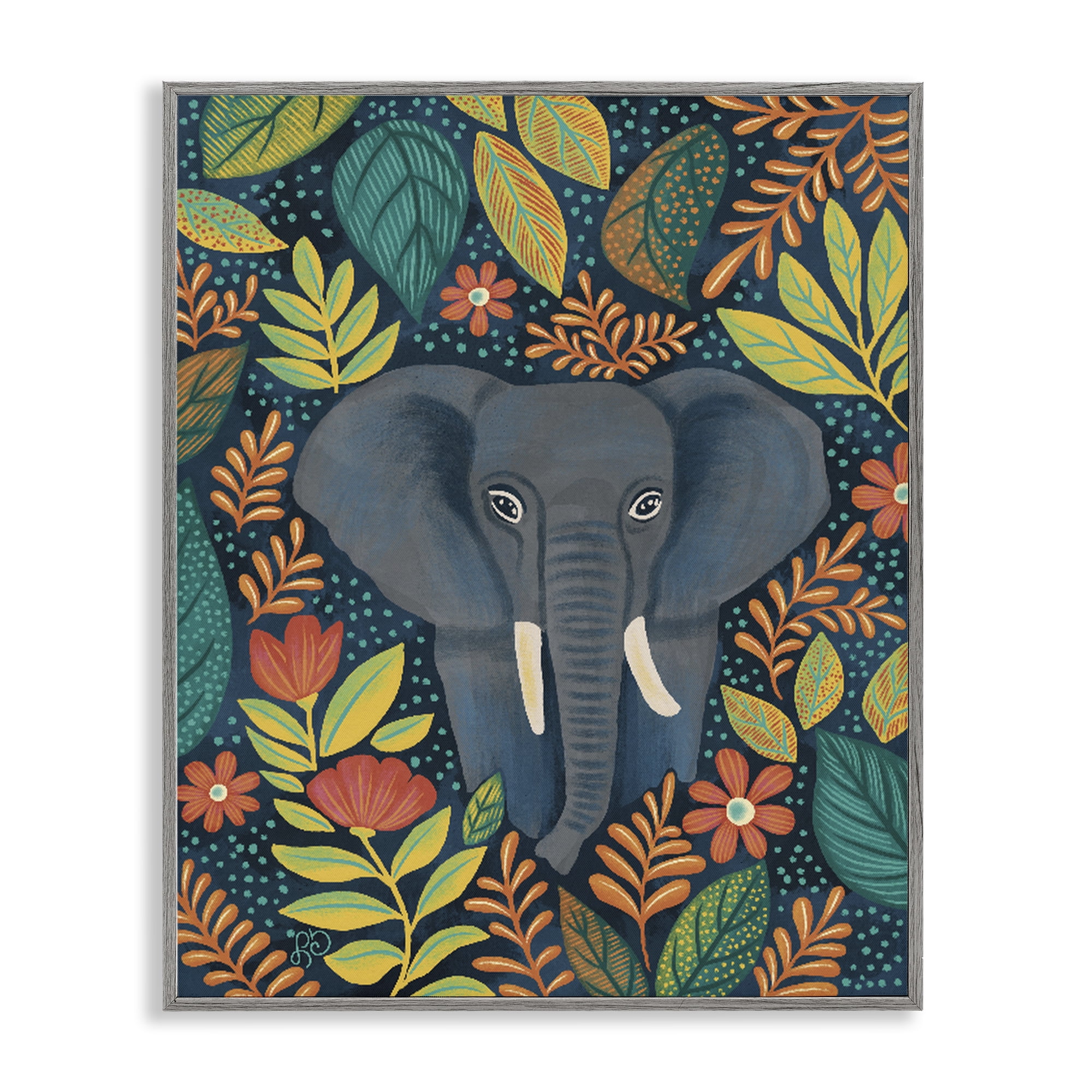 Stupell Industries Exotic Leaf Pattern Elephant Gray Framed Giclee Art, design by Lisa R Dumm