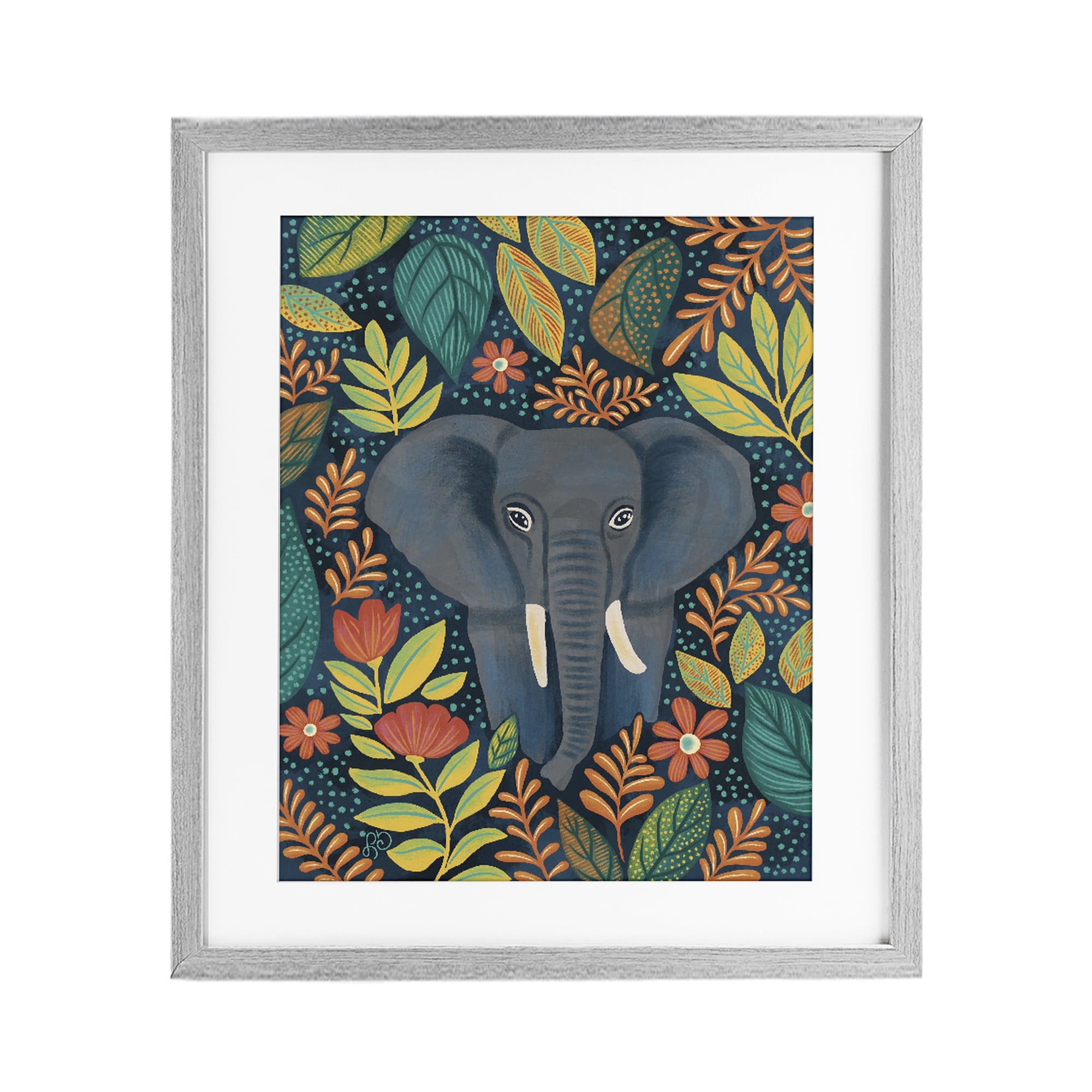 Stupell Industries Exotic Leaf Pattern Elephant Gray Framed Print Under Glass, design by Lisa R Dumm