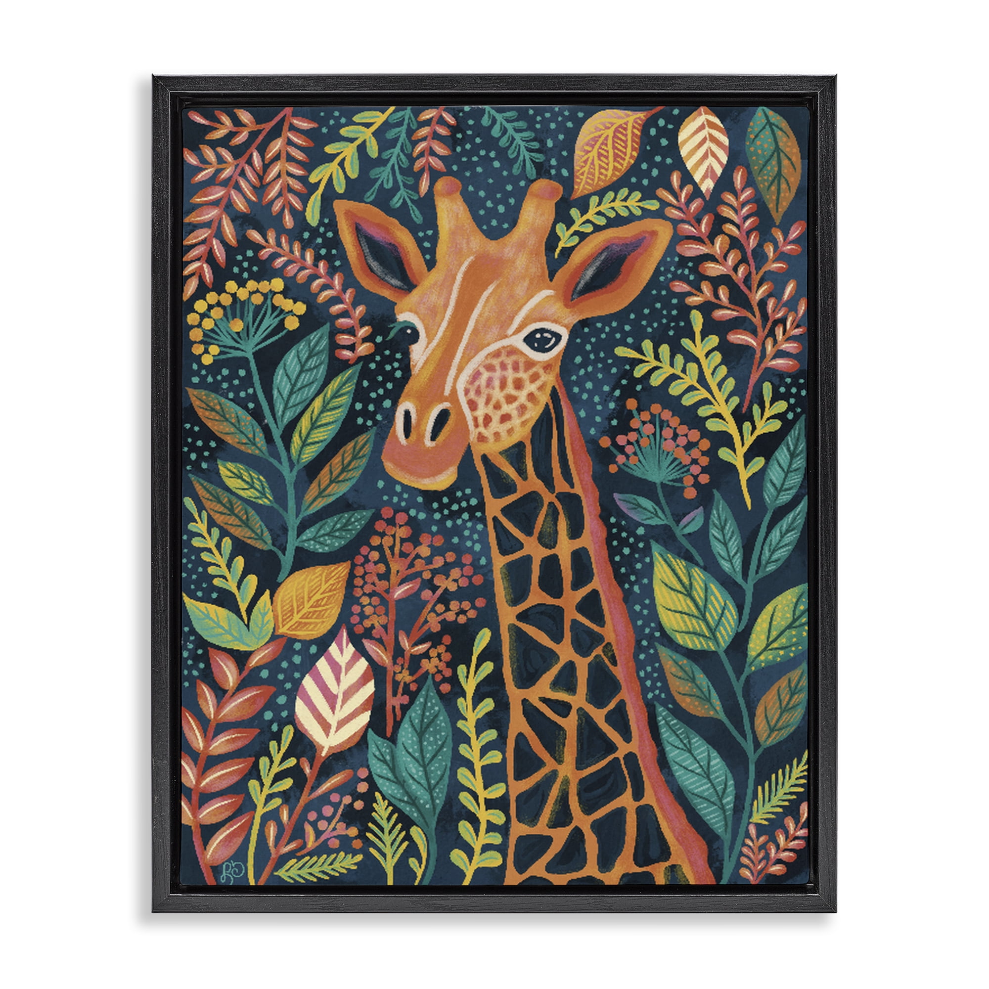 Stupell Industries Exotic Leaf Pattern Giraffe Black Framed Floater Canvas Wall Art, design by Lisa R Dumm