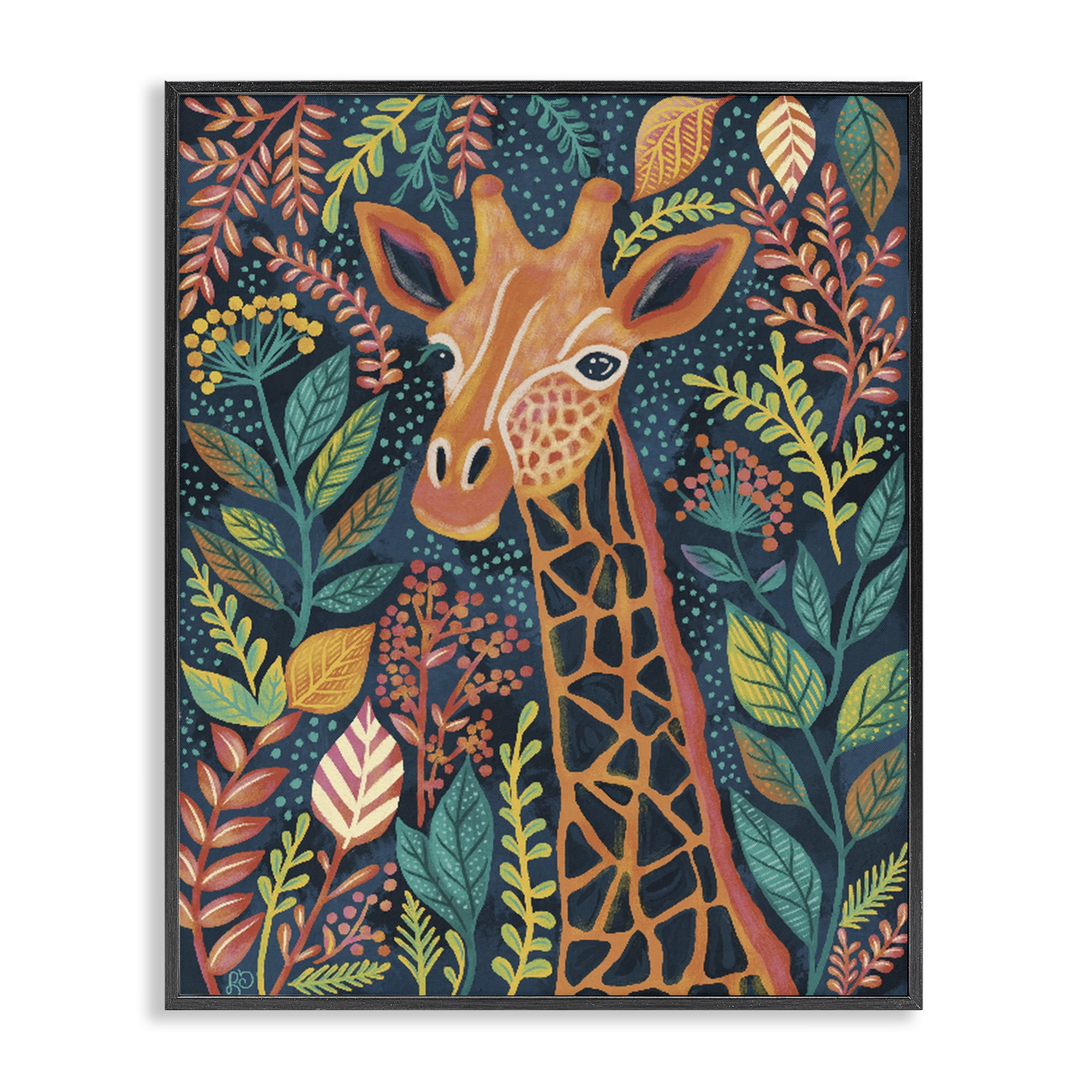 Stupell Industries Exotic Leaf Pattern Giraffe Black Framed Giclee Art, design by Lisa R Dumm