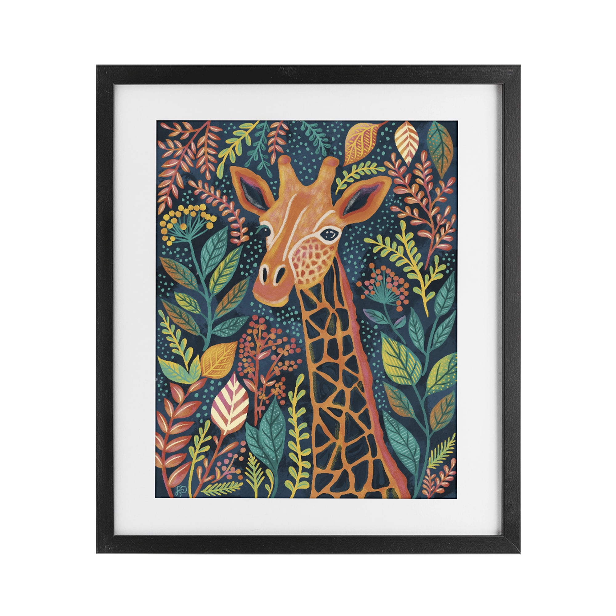 Stupell Industries Exotic Leaf Pattern Giraffe Black Framed Print Under Glass, design by Lisa R Dumm