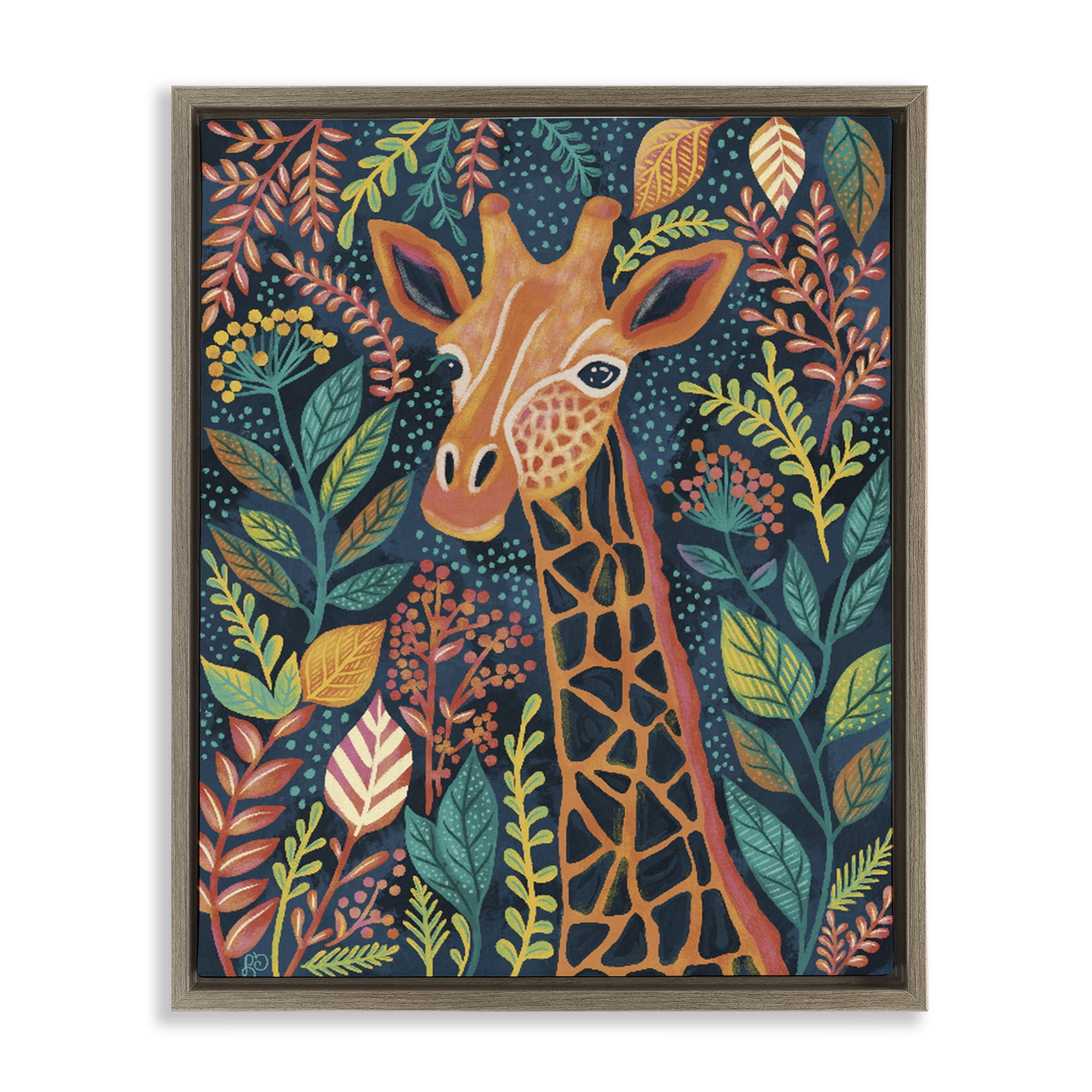 Stupell Industries Exotic Leaf Pattern Giraffe Brown Framed Floater Canvas Wall Art, design by Lisa R Dumm
