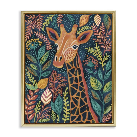 Stupell Industries Eclectic Exotic Leaf Pattern Giraffe Gold Floating Frame Canvas Art, 17 x 21, by Lisa R Dumm