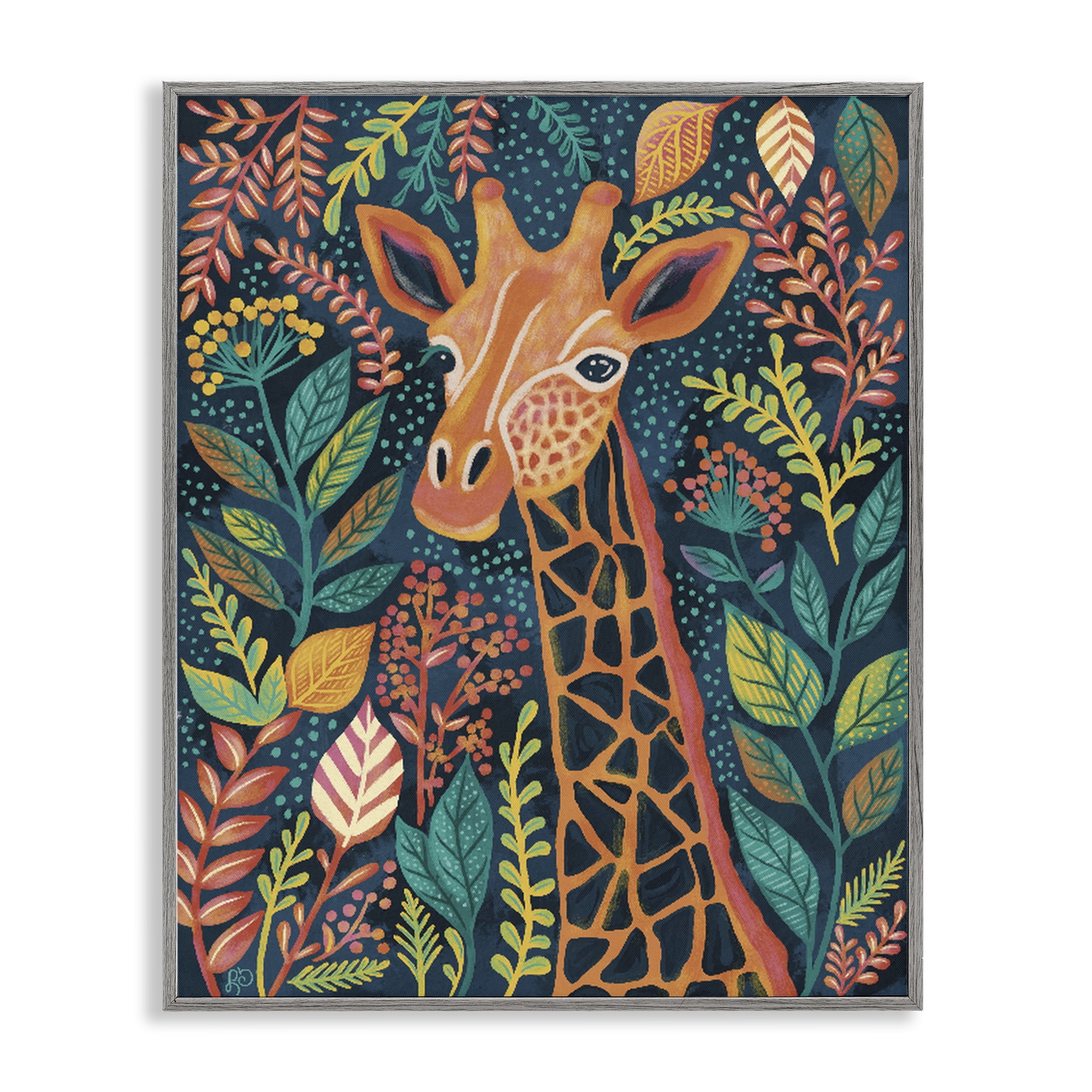 Stupell Industries Exotic Leaf Pattern Giraffe Gray Framed Giclee Art, design by Lisa R Dumm