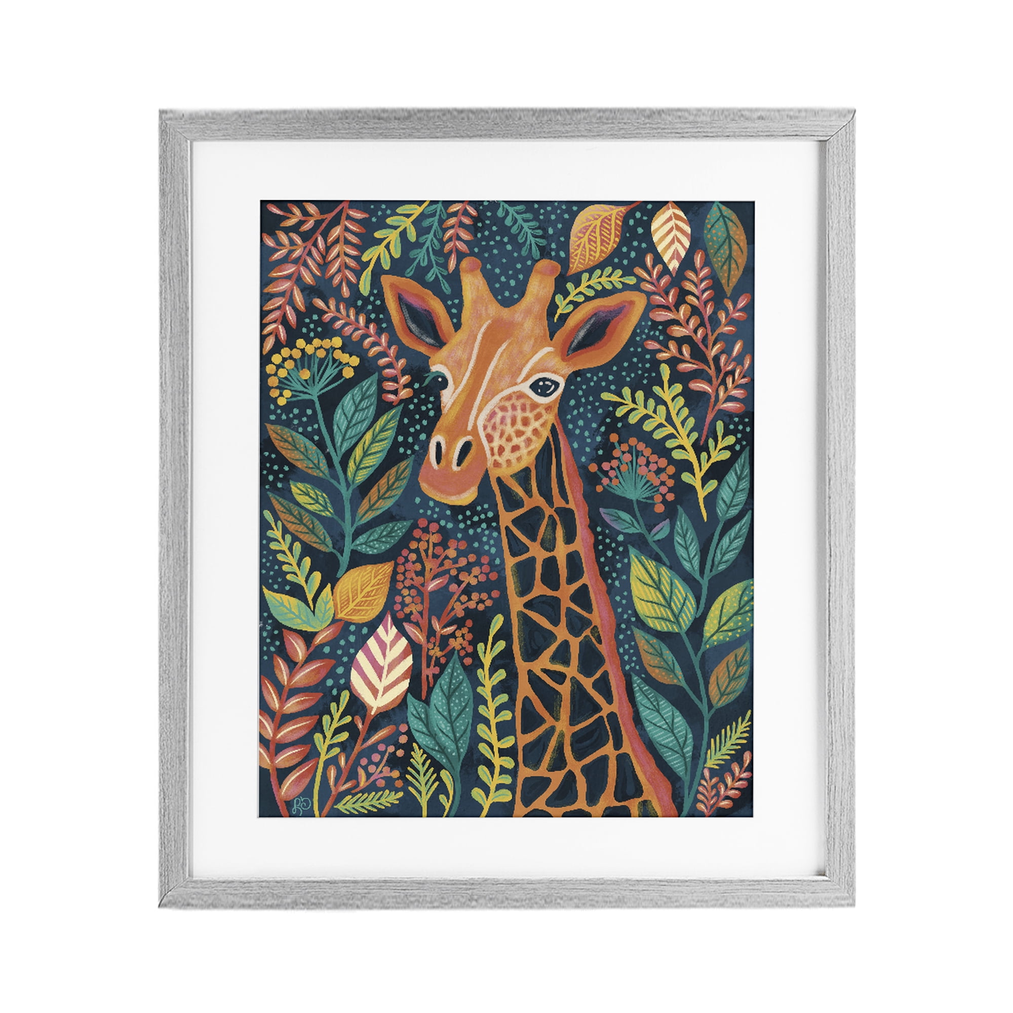 Stupell Industries Exotic Leaf Pattern Giraffe Gray Framed Print Under Glass, design by Lisa R Dumm