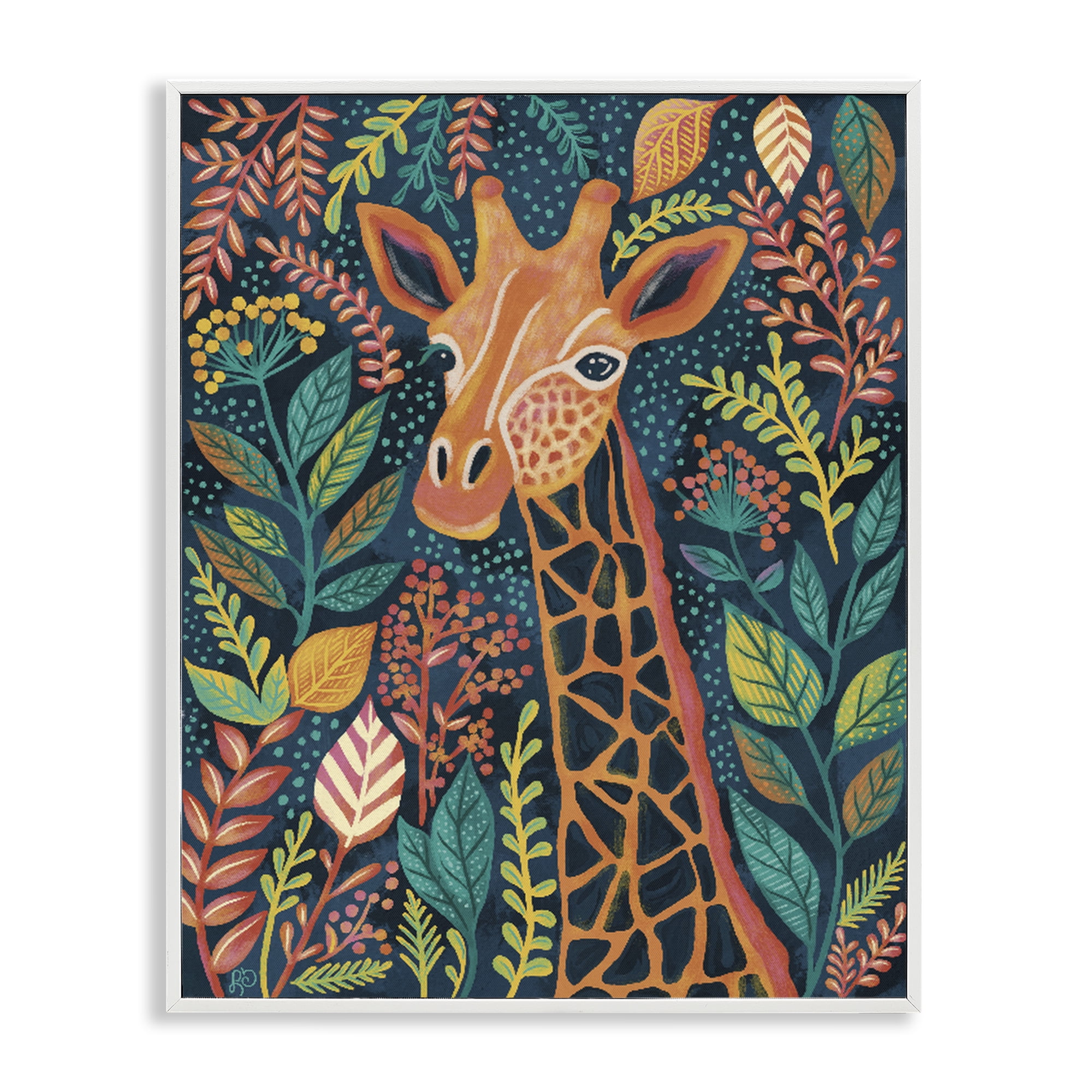Stupell Industries Exotic Leaf Pattern Giraffe White Framed Giclee Art, design by Lisa R Dumm